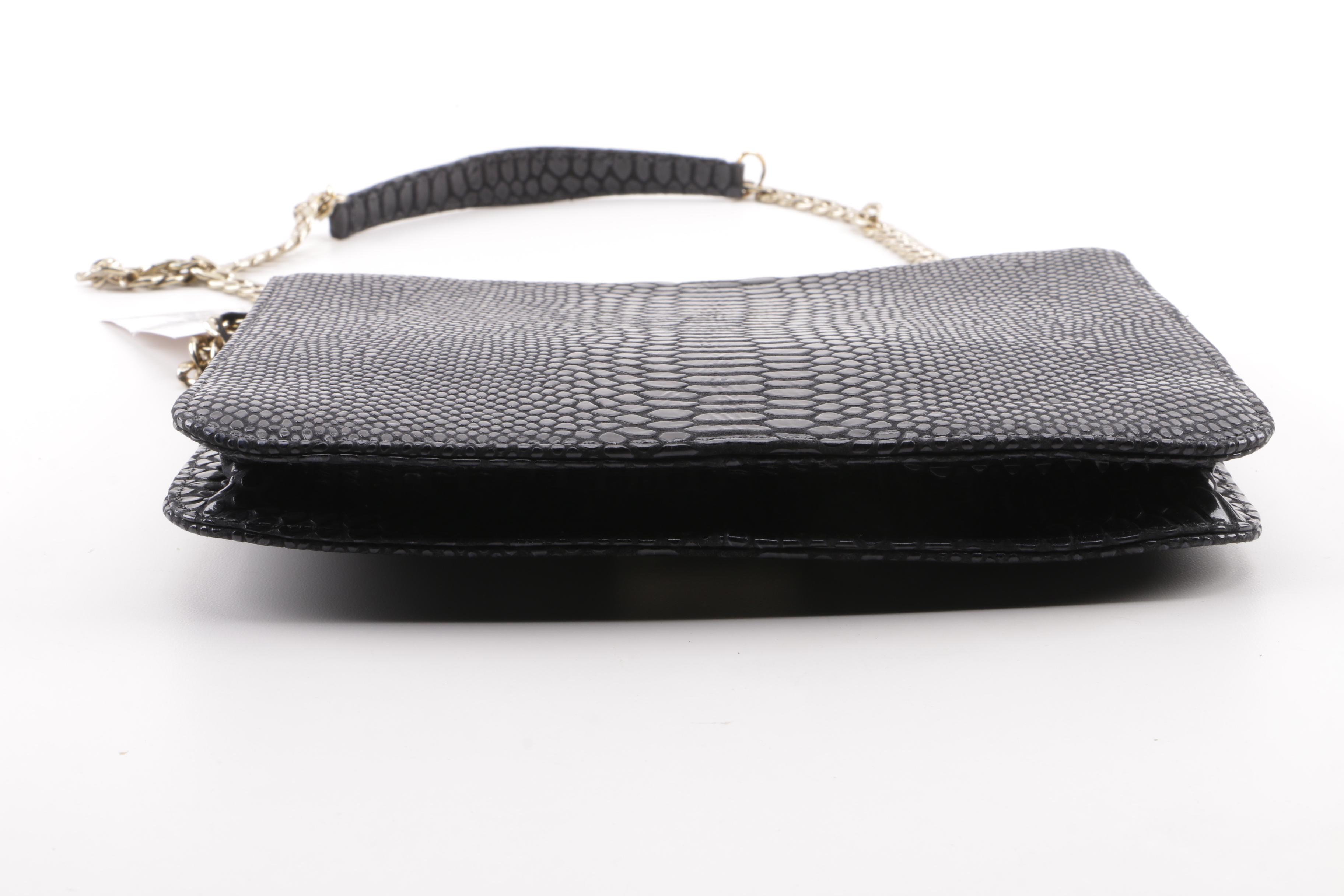 Ashlie Redmond Black Reptile Embossed Leather Flap Front Shoulder Bag