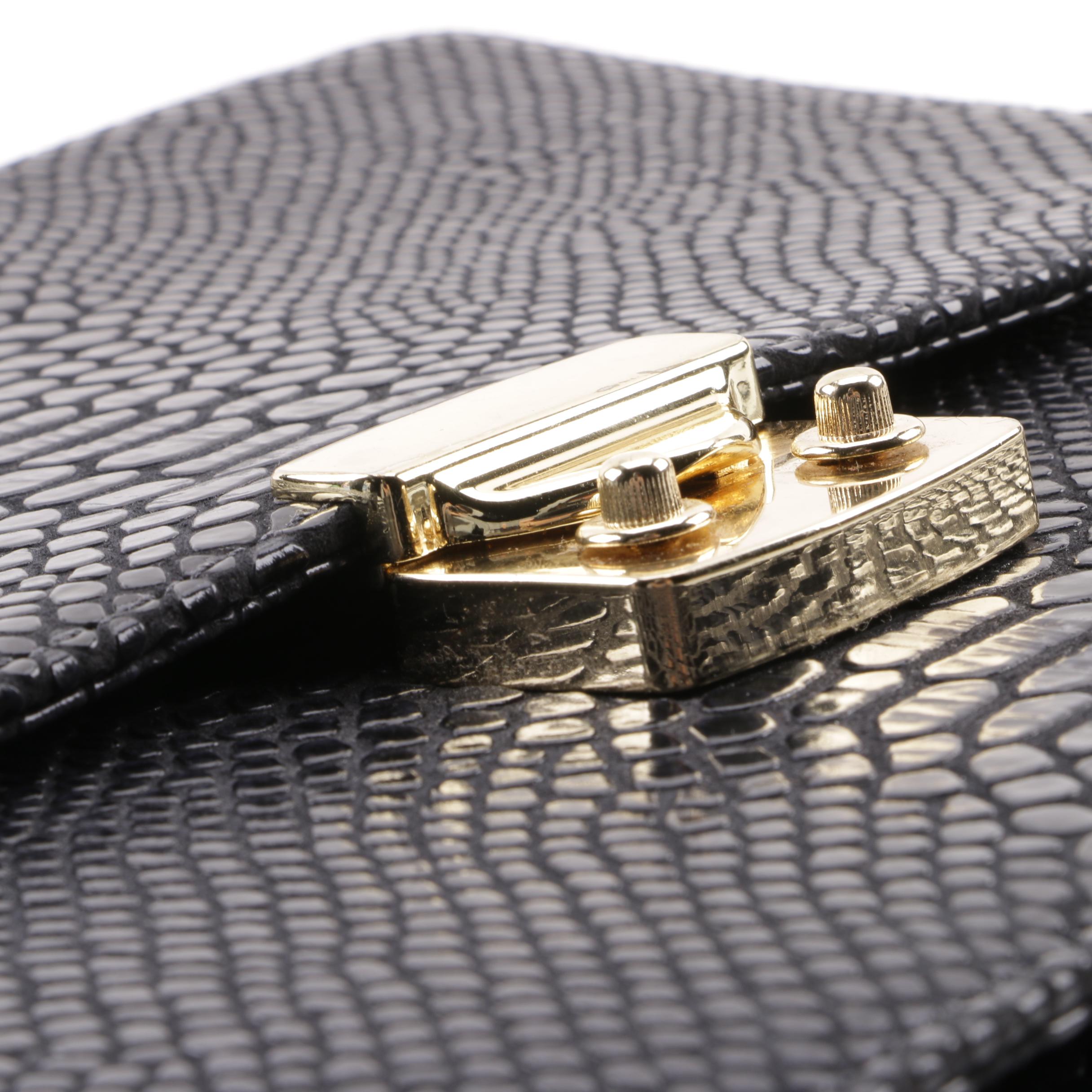 Ashlie Redmond Black Reptile Embossed Leather Flap Front Shoulder Bag