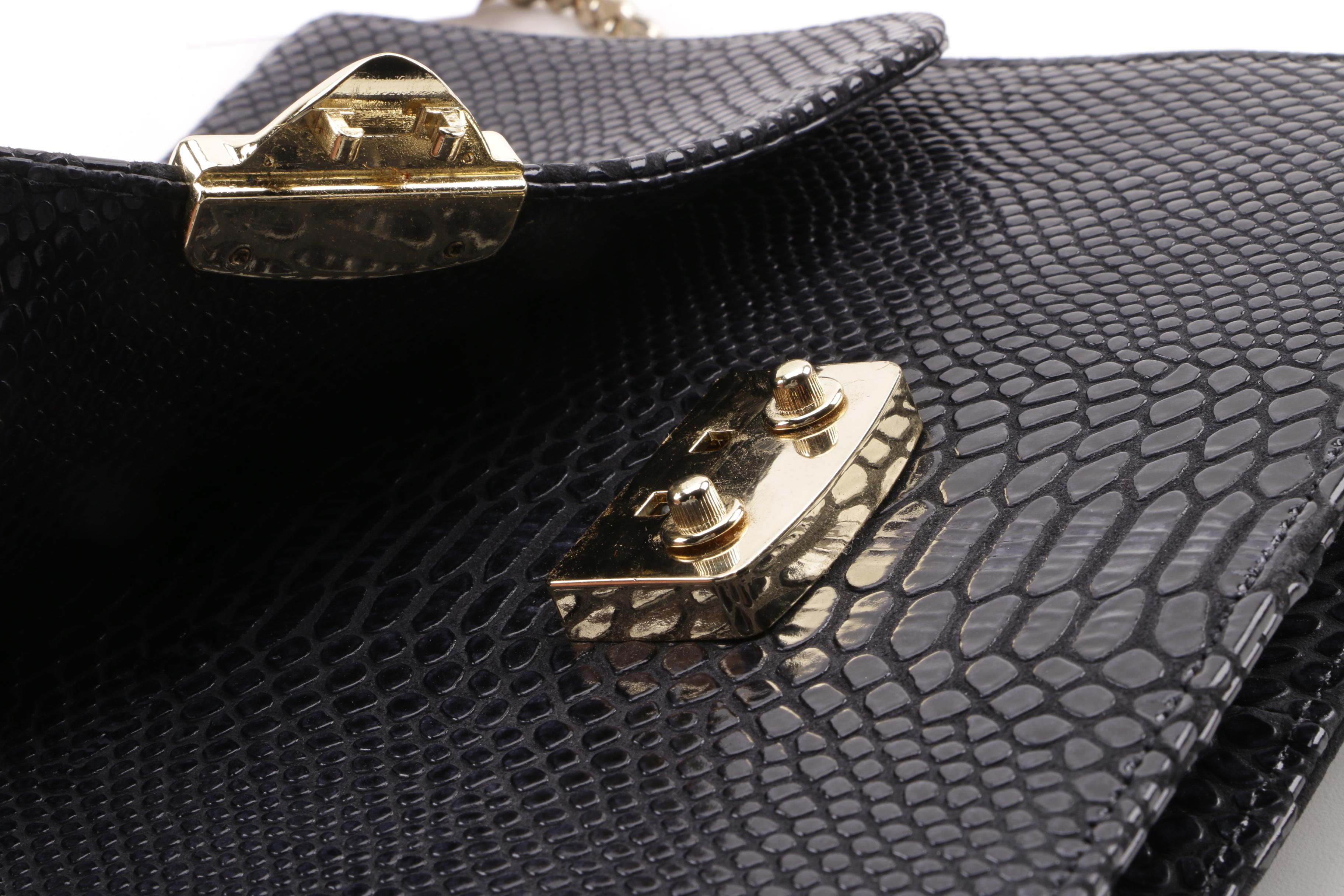 Ashlie Redmond Black Reptile Embossed Leather Flap Front Shoulder Bag