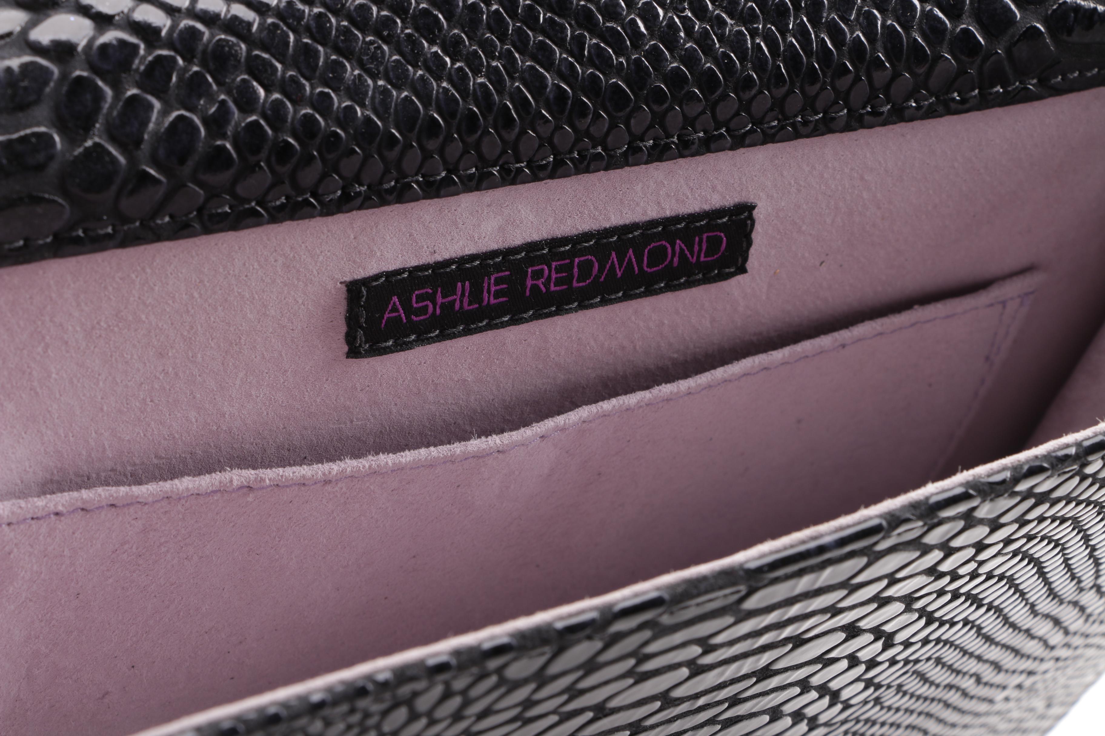 Ashlie Redmond Black Reptile Embossed Leather Flap Front Shoulder Bag