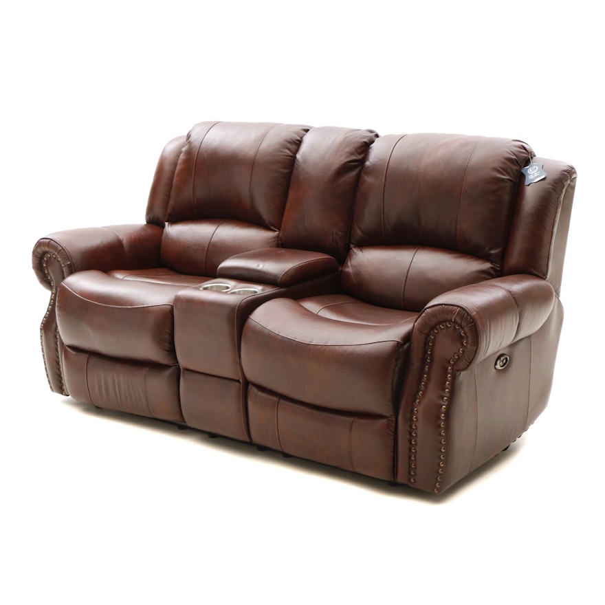 Contemporary Bonded Leather Home Theater Reclining Love Seat by Furniture Fair