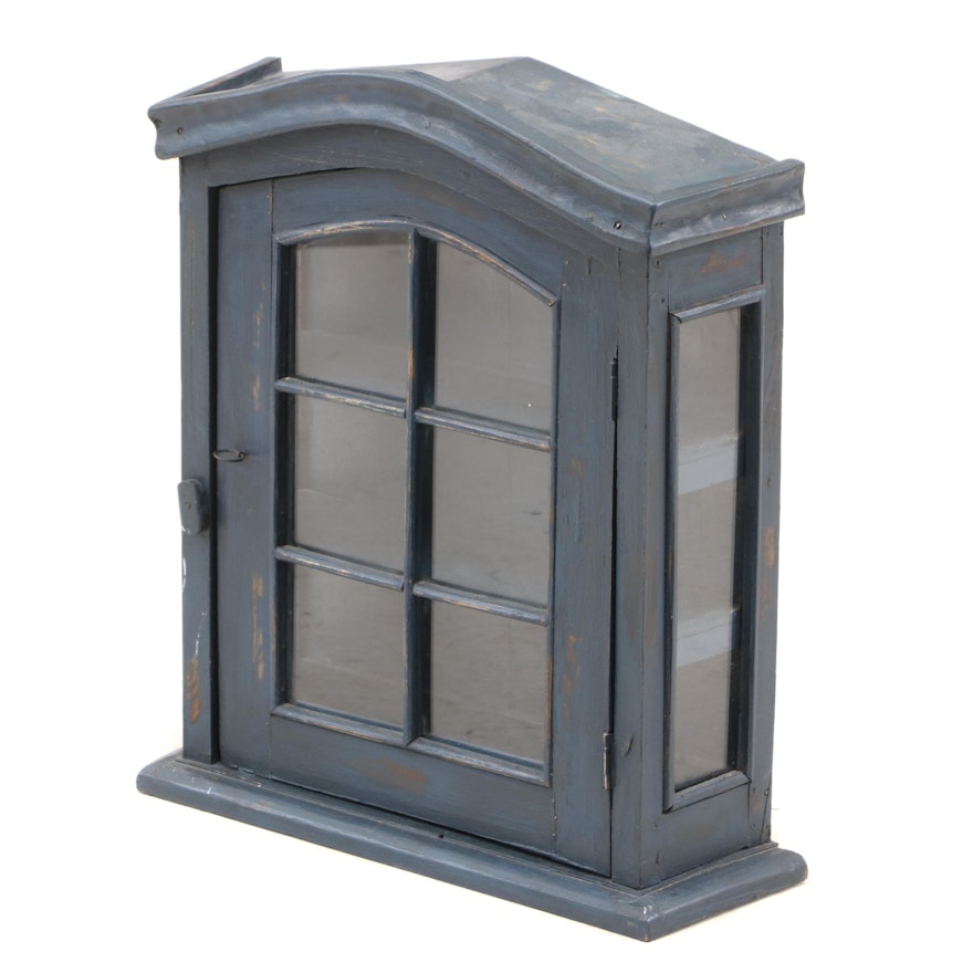 Rustic Style Painted Wall Mount Display Cabinet, 21st Century