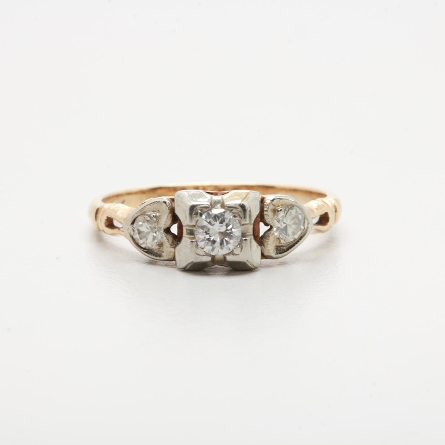 14K Yellow Gold and 18K White Gold Diamond Ring