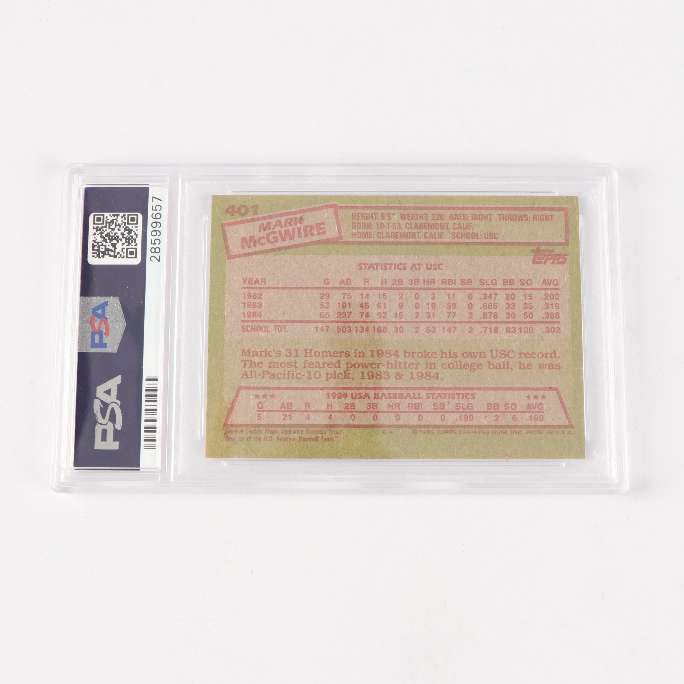 Vintage Topps Rookie Baseball Cards including PSA Graded Mark McGwire