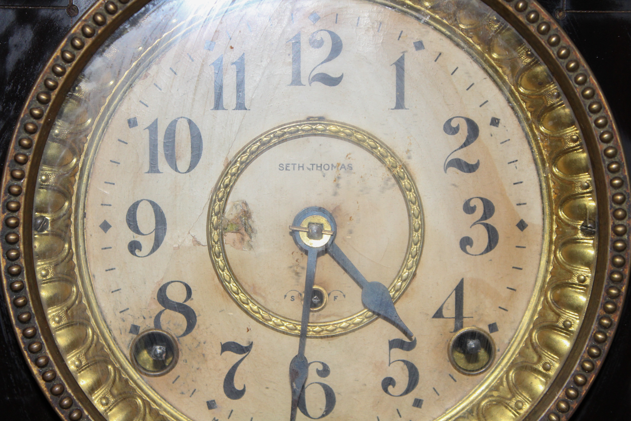 Antique Seth Thomas Adamantine Mantel Clock with Celluloid Pillars