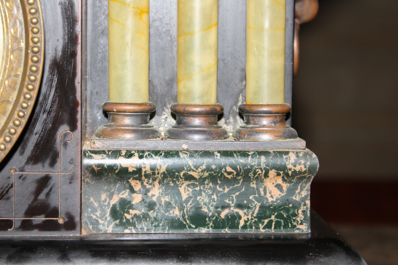 Antique Seth Thomas Adamantine Mantel Clock with Celluloid Pillars