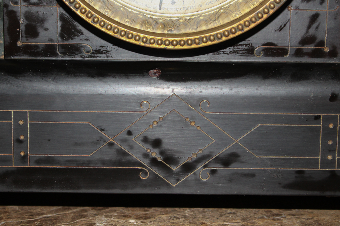 Antique Seth Thomas Adamantine Mantel Clock with Celluloid Pillars