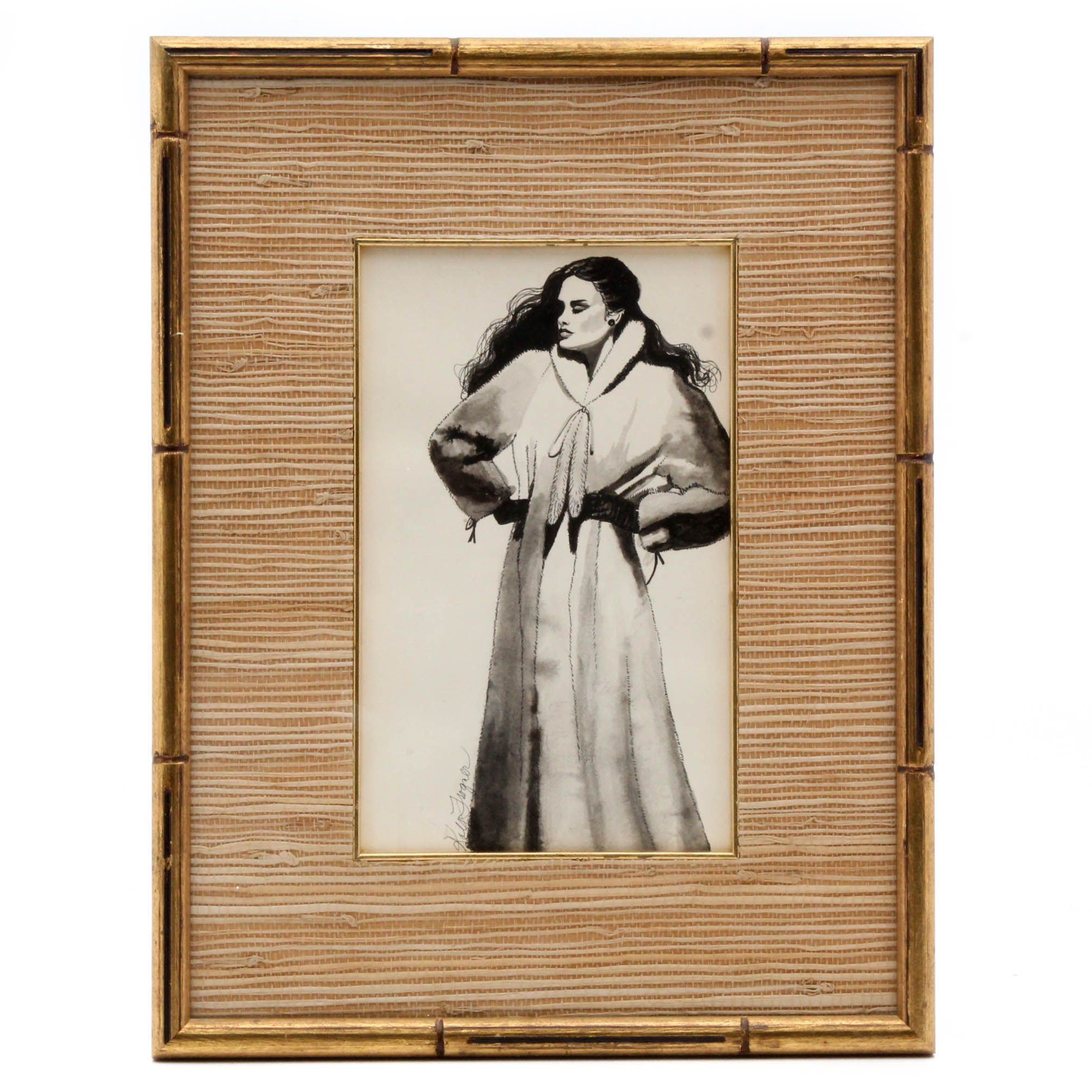 Kay Trogner Ink and Gouache Fashion Drawing