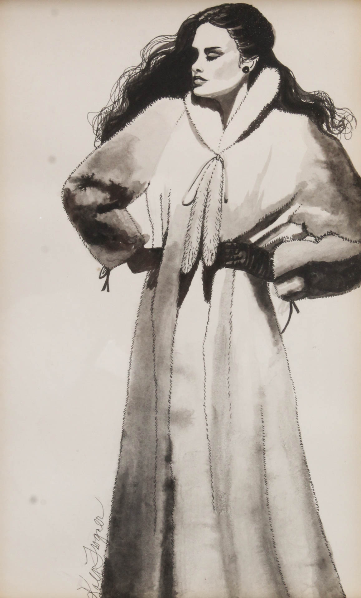 Kay Trogner Ink and Gouache Fashion Drawing