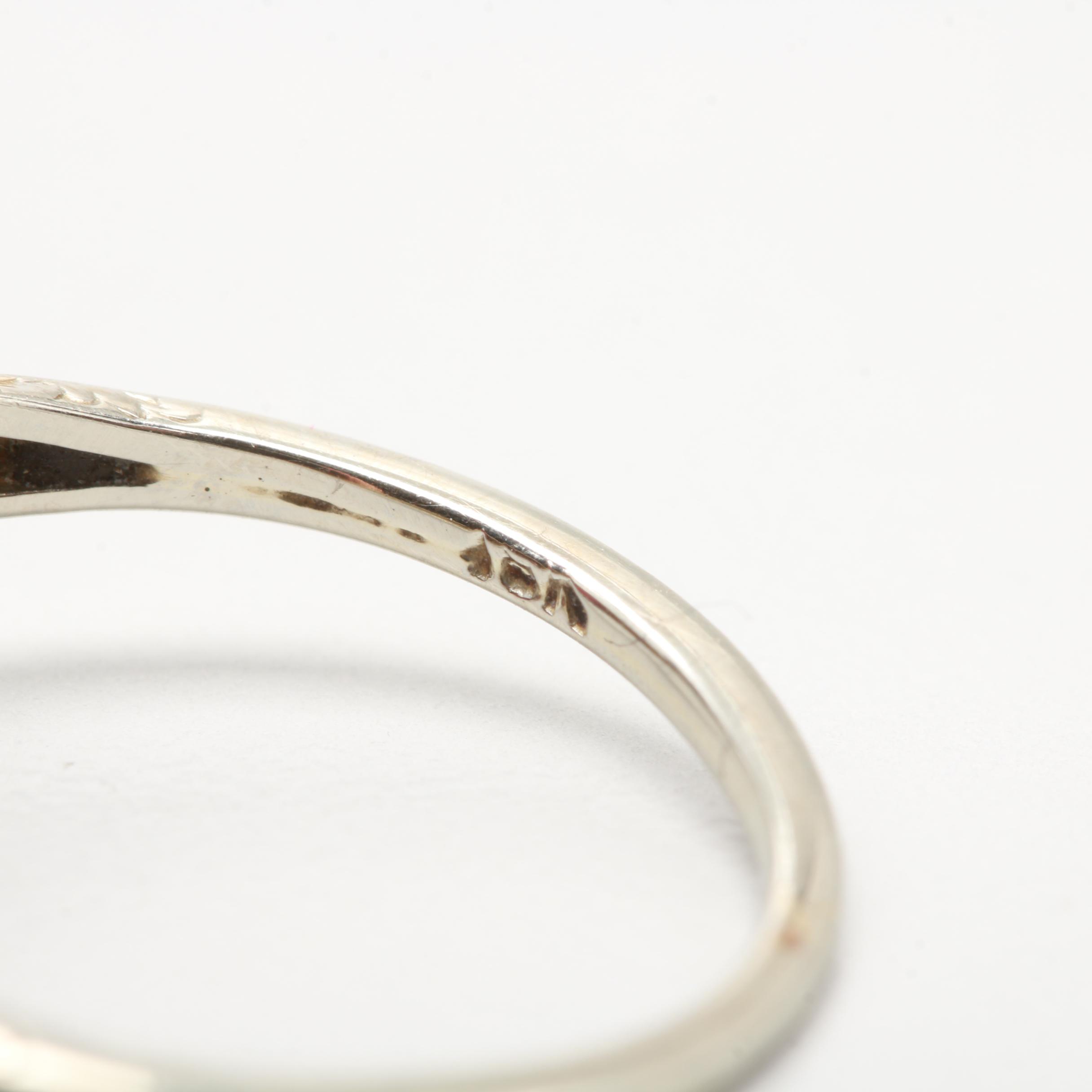 Edwardian 18K White Gold Garnet Filigree Ring