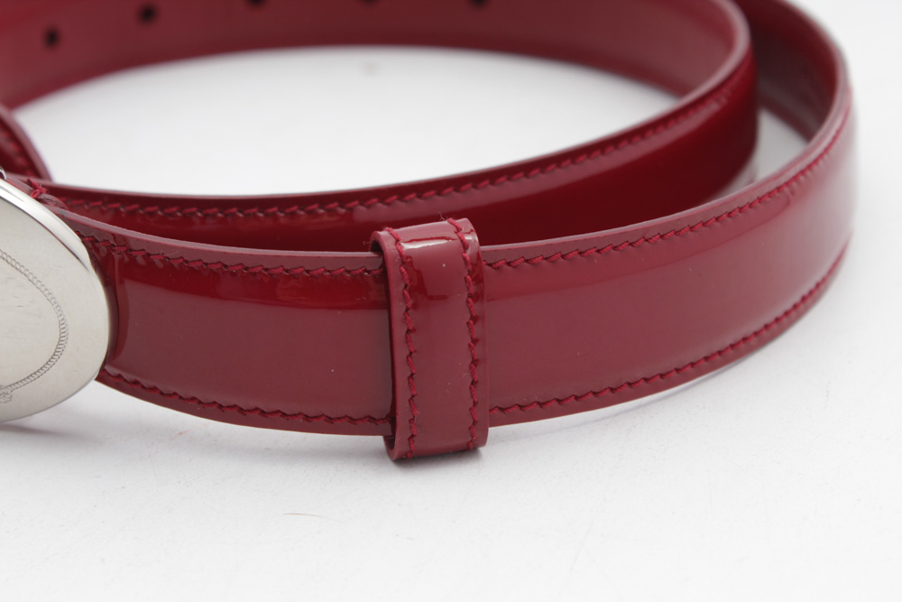 Prada Red Leather Belt with Engraved Logo Buckle