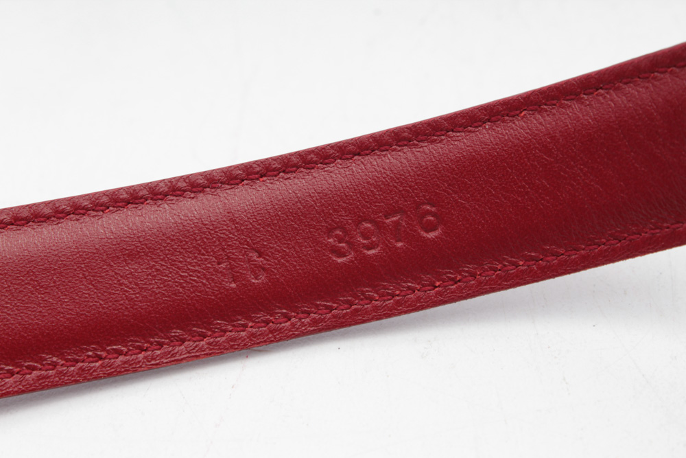 Prada Red Leather Belt with Engraved Logo Buckle