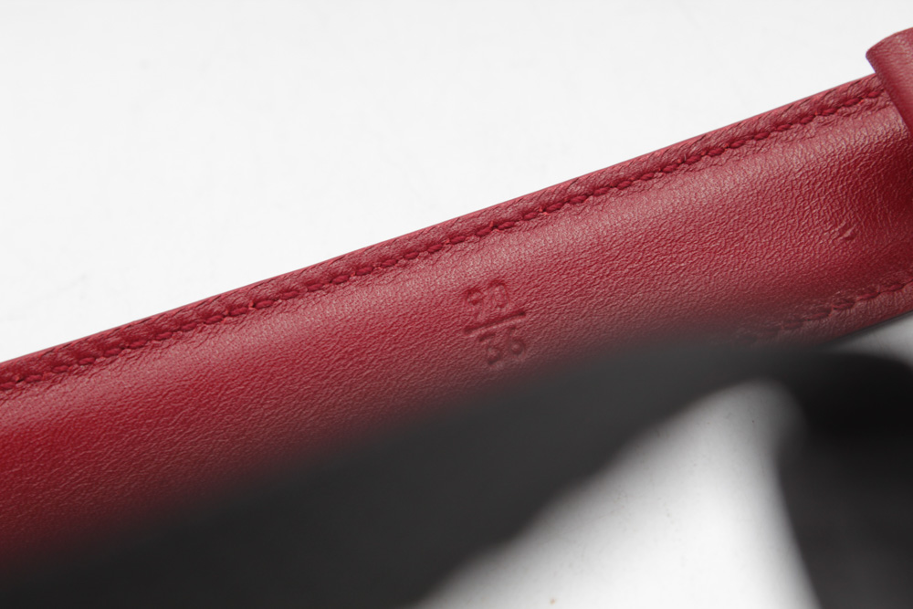Prada Red Leather Belt with Engraved Logo Buckle
