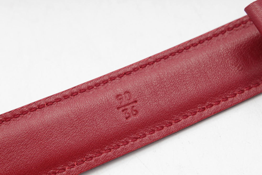 Prada Red Leather Belt with Engraved Logo Buckle