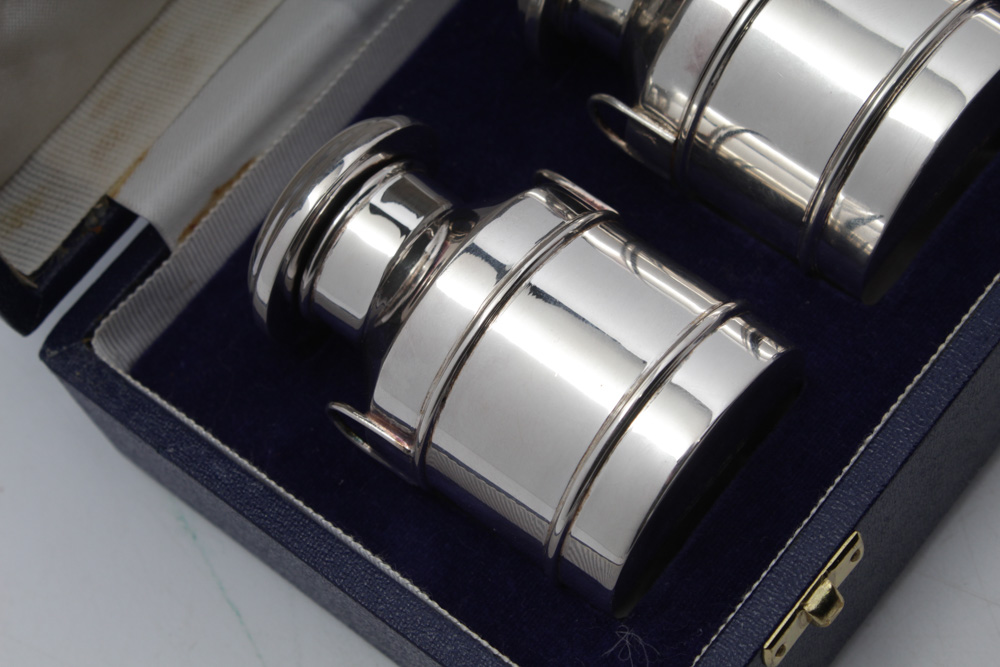 Mappin & Webb Sterling Silver Salt and Pepper Shakers and Mustard Jar