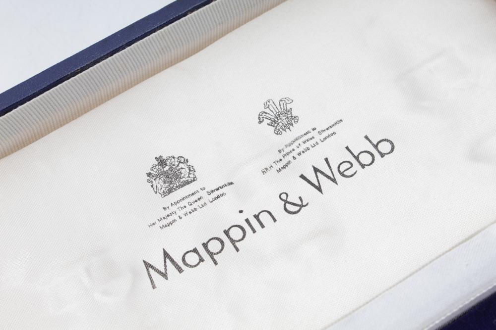 Mappin & Webb Sterling Silver Salt and Pepper Shakers and Mustard Jar