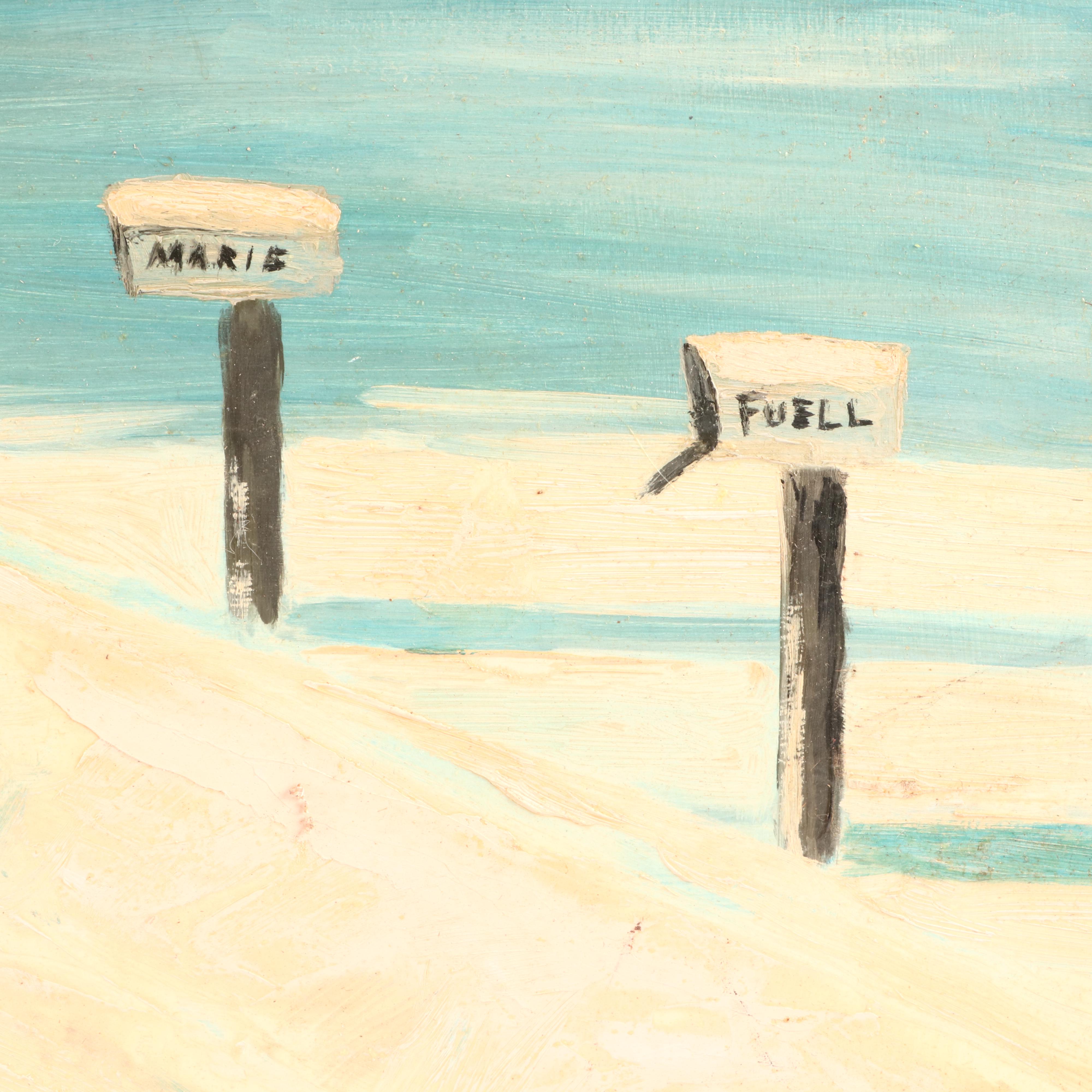 Oil Painting of Winter Scene with Covered Bridge