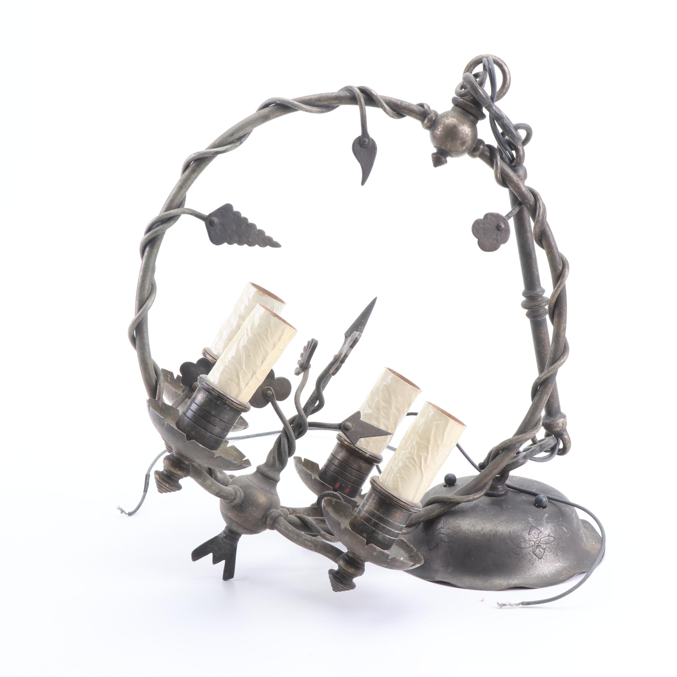 Wrought Iron Ivy Form Four Light Chandelier, circa 1940