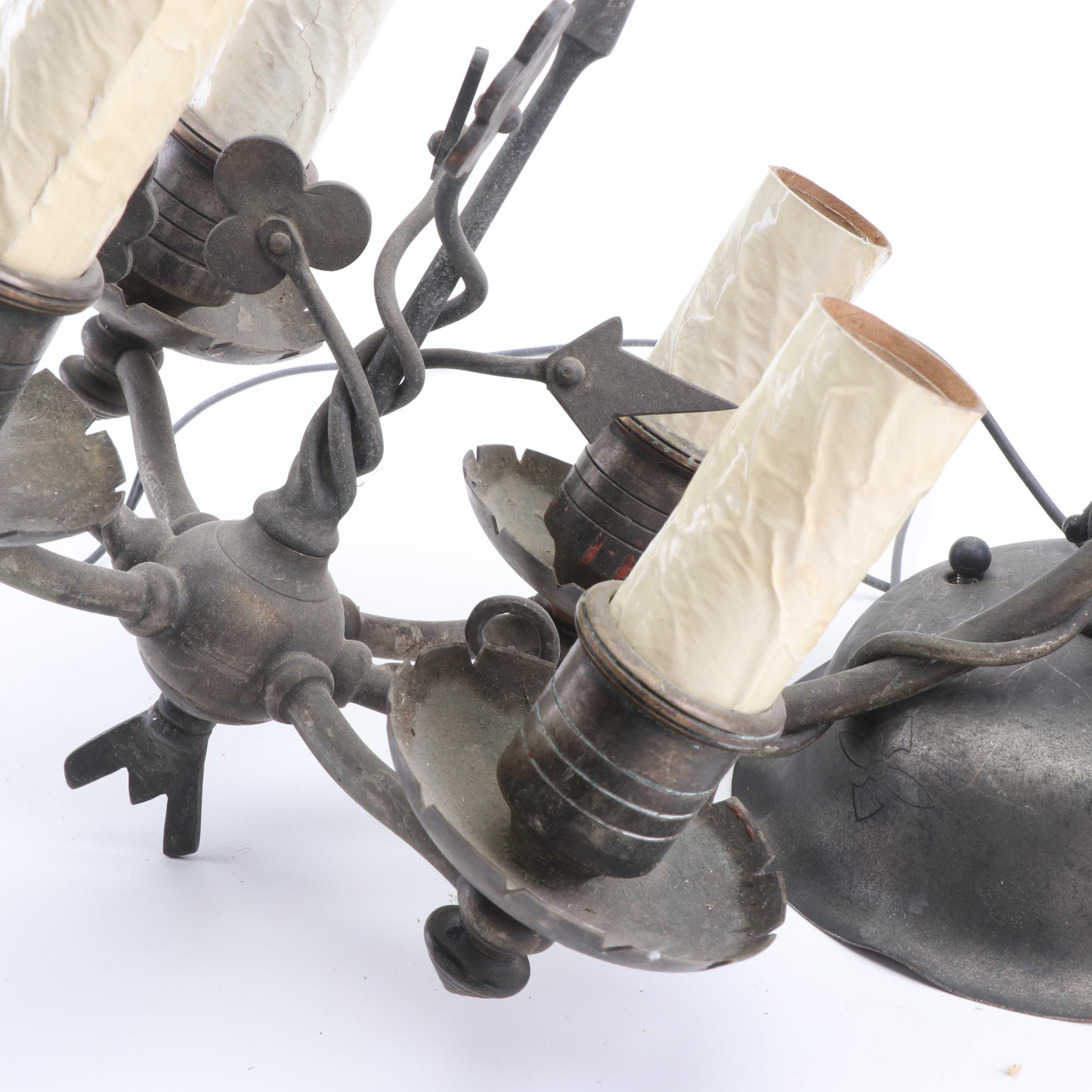 Wrought Iron Ivy Form Four Light Chandelier, circa 1940