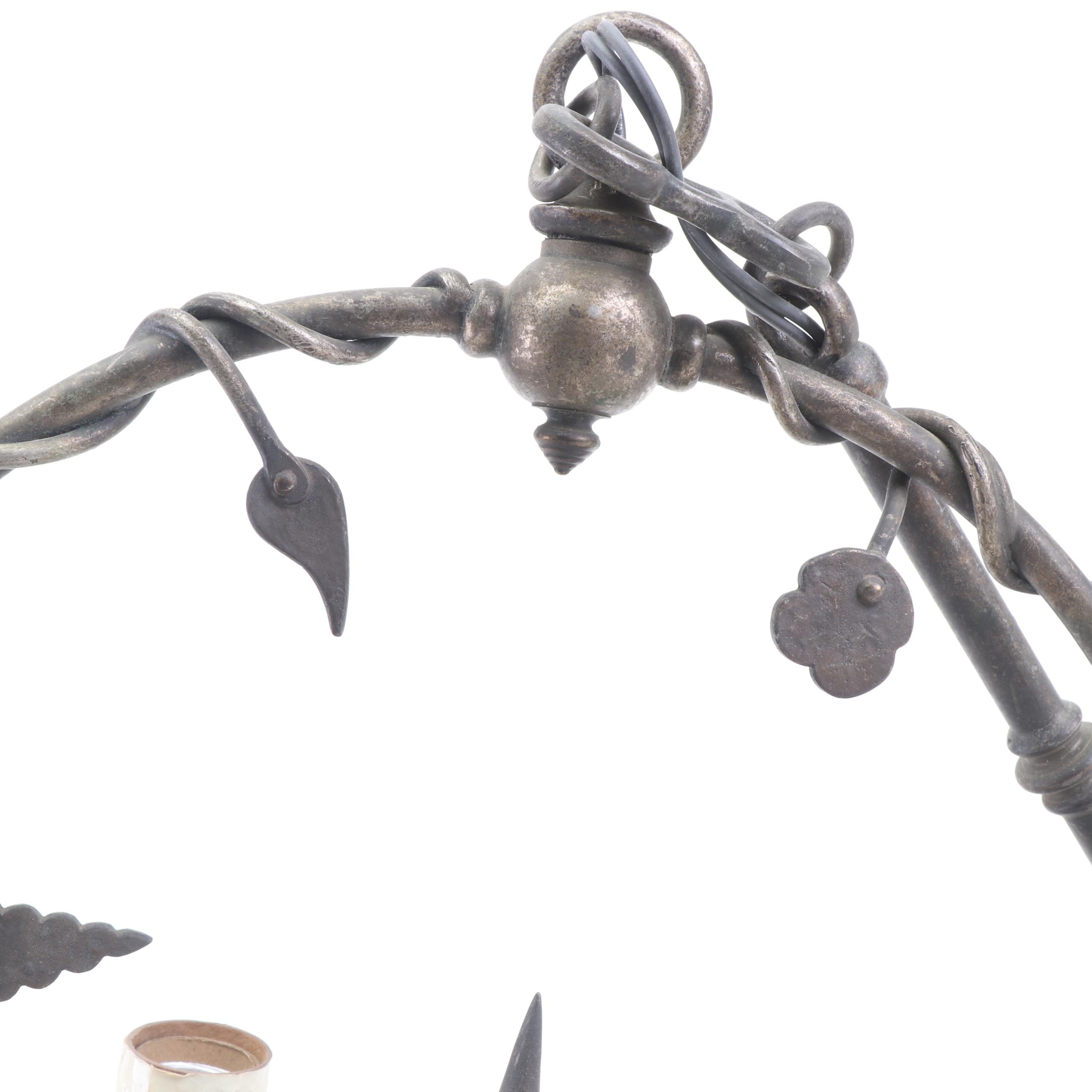 Wrought Iron Ivy Form Four Light Chandelier, circa 1940