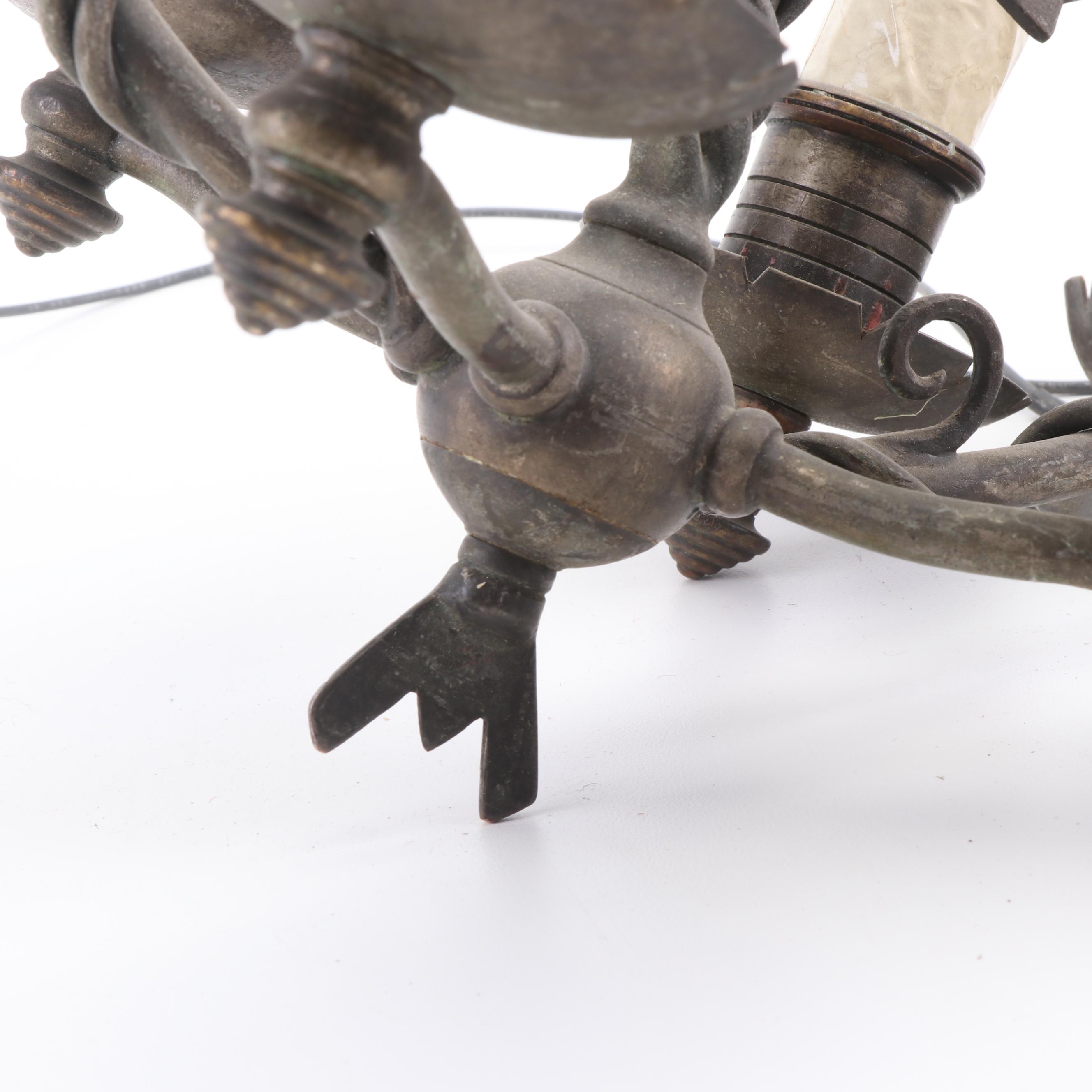 Wrought Iron Ivy Form Four Light Chandelier, circa 1940