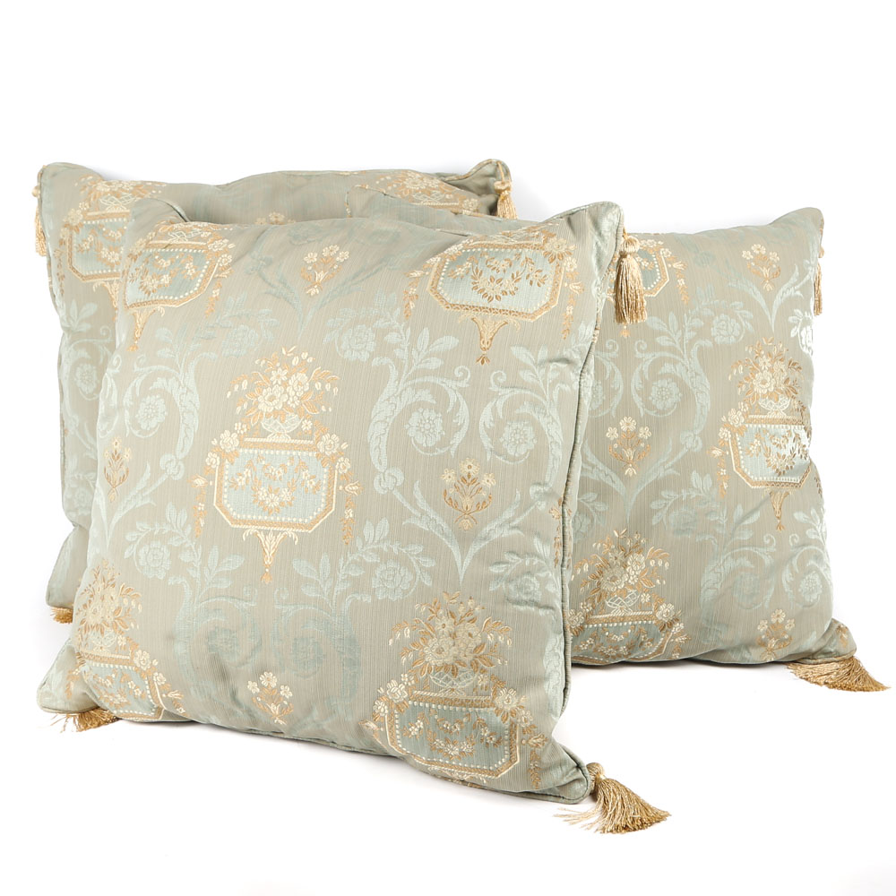 Custom Silk Blue and Gold Damask Accent Pillows