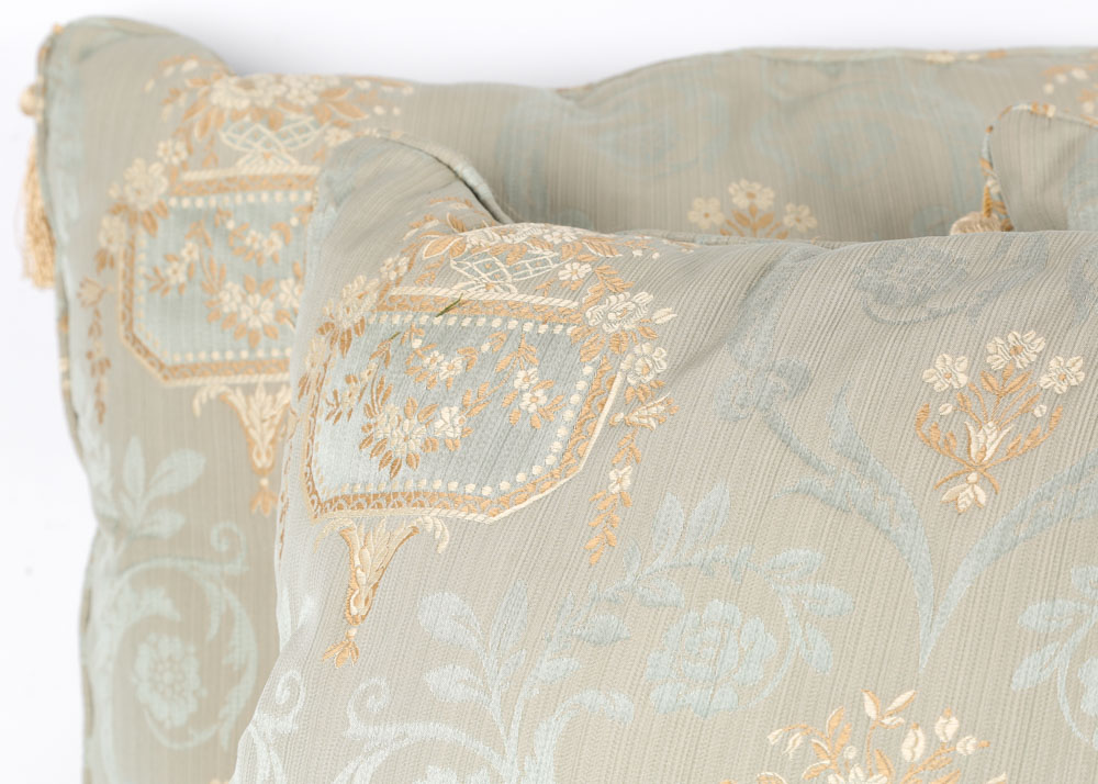Custom Silk Blue and Gold Damask Accent Pillows