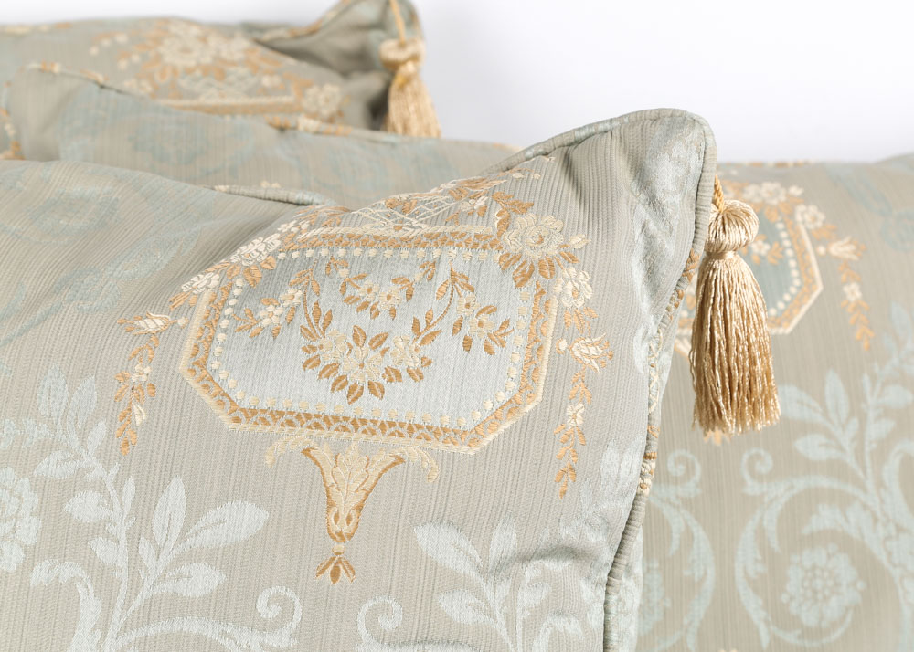 Custom Silk Blue and Gold Damask Accent Pillows
