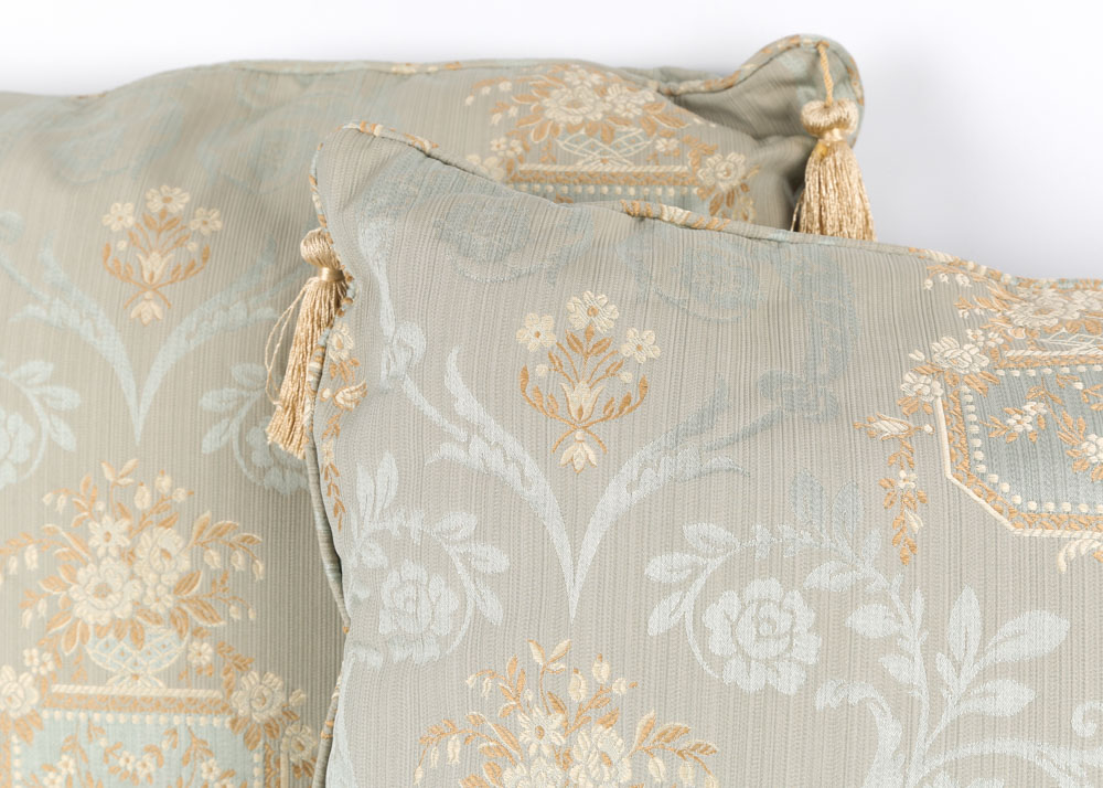 Custom Silk Blue and Gold Damask Accent Pillows