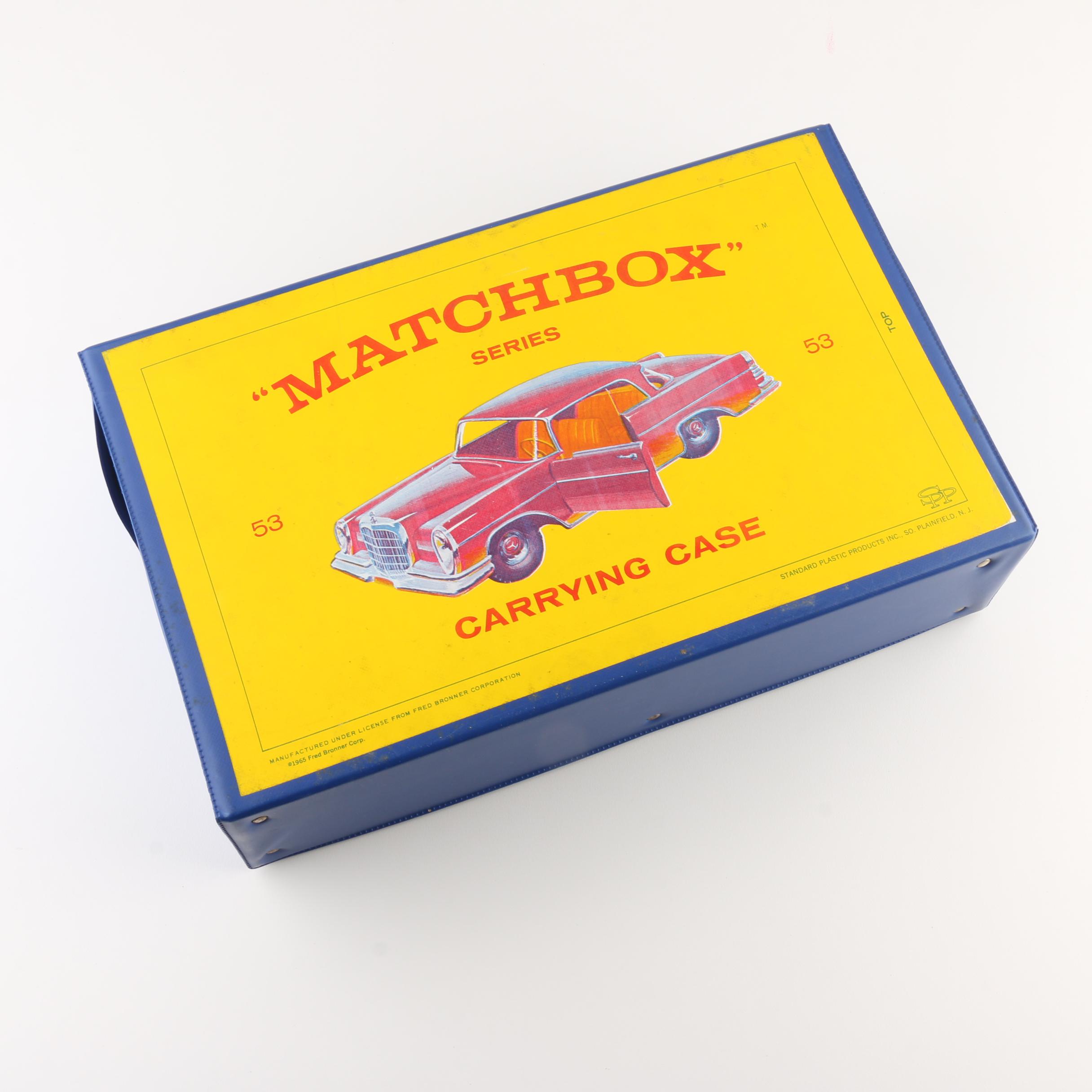 Group of 1960s Matchbox Cars with a Vintage Matchbox Carrying Case