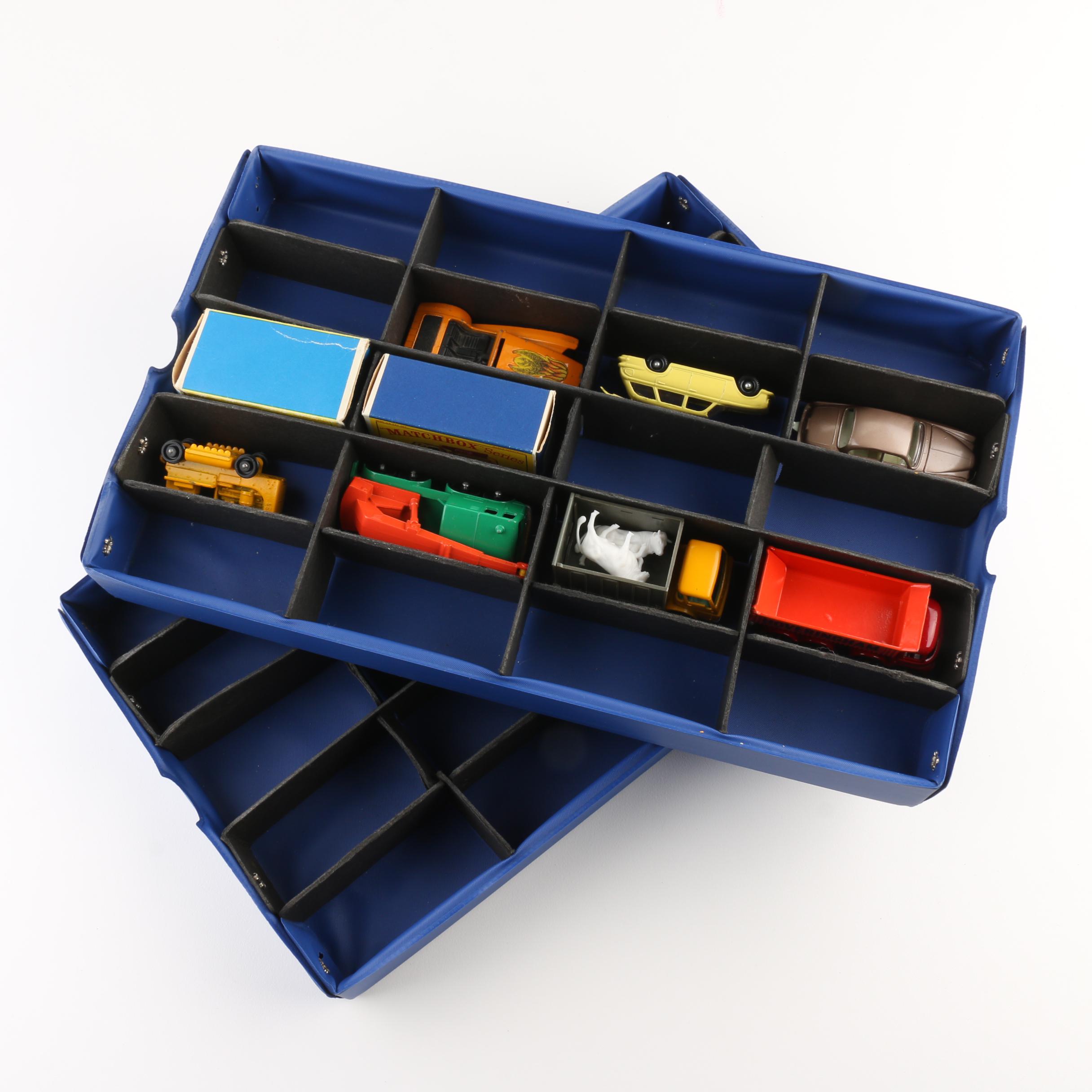 Group of 1960s Matchbox Cars with a Vintage Matchbox Carrying Case