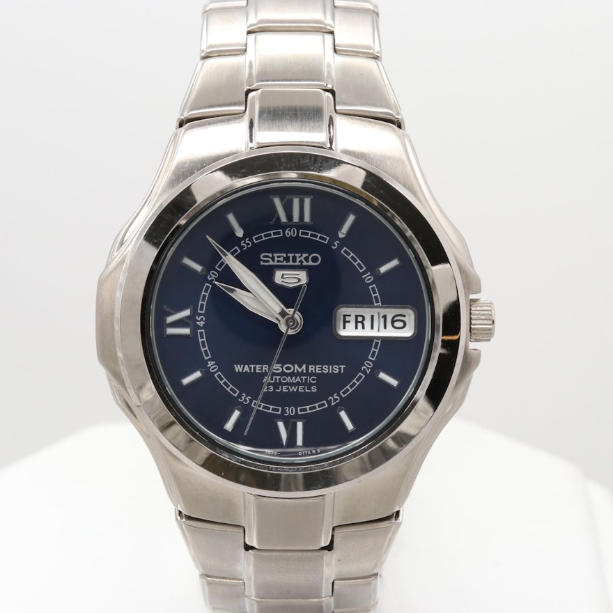 Seiko 5 Stainless Steel Wristwatch With Day/Date Window