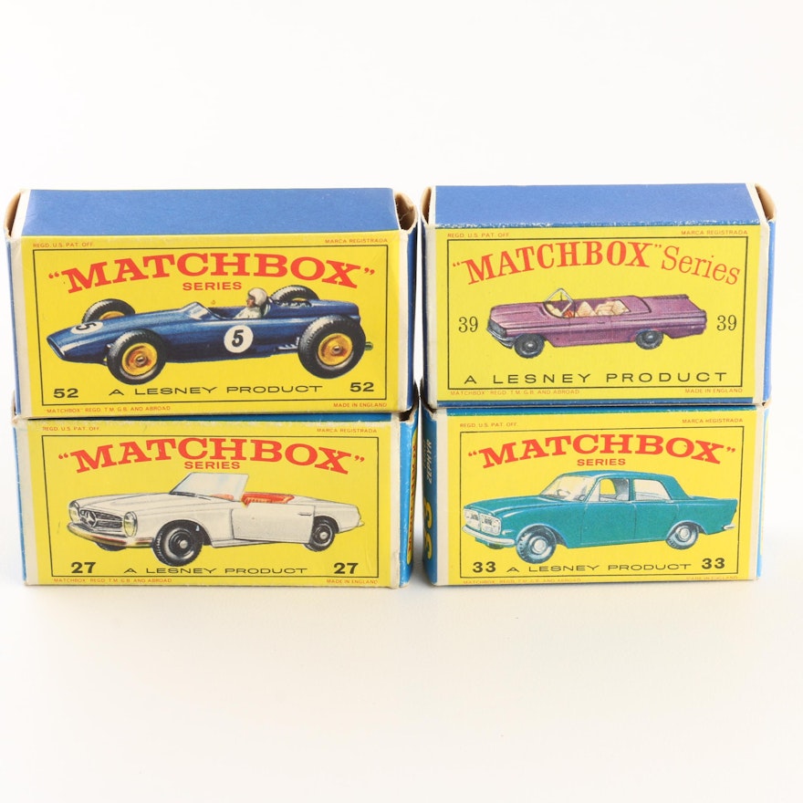 Four 1960s Matchbox Cars Including 1966 #27 Mercedes 230 SL