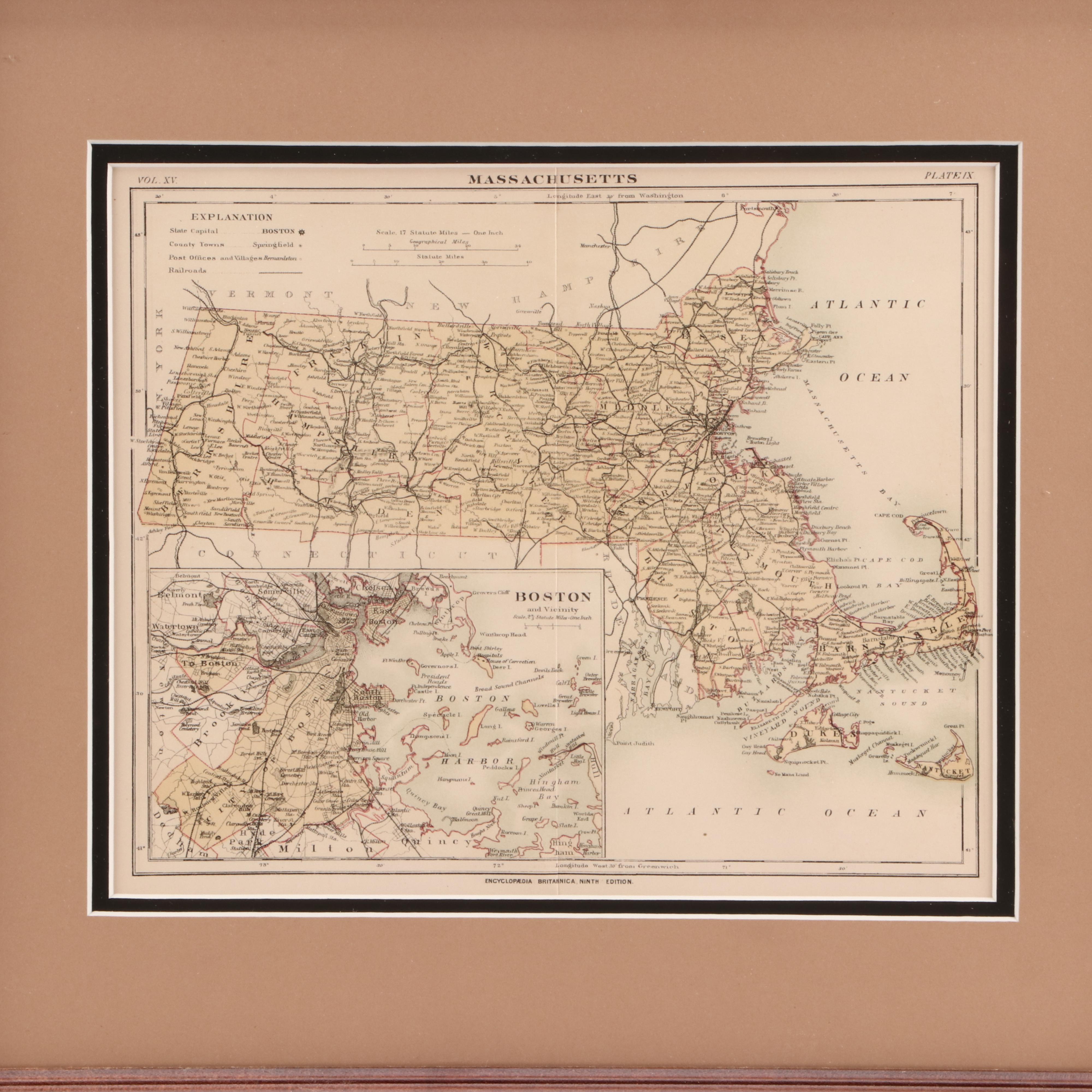 Encyclopædia Britannica 9th Edition 1890 Map "Massachusetts"