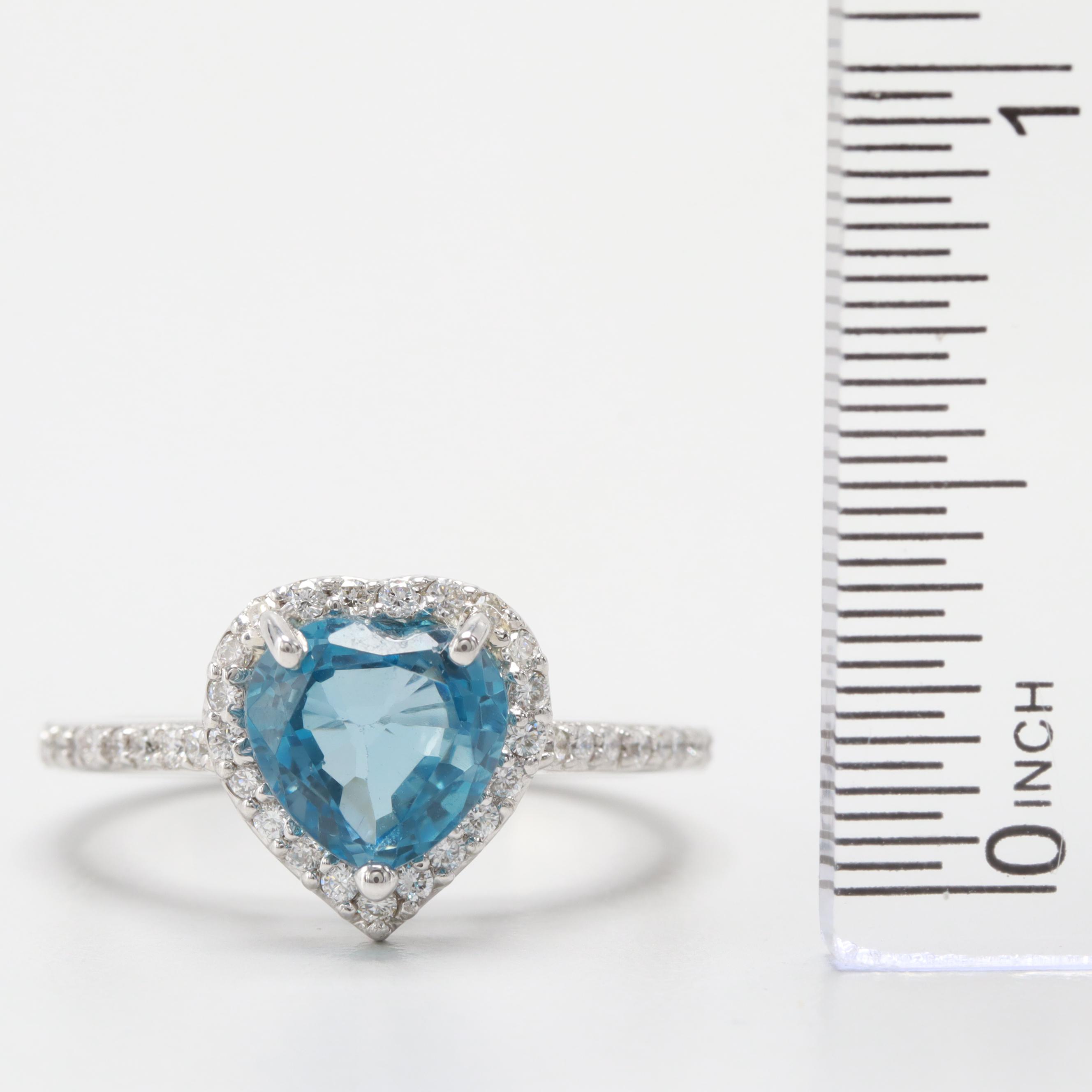 14K White Gold Blue Topaz and Diamond Ring