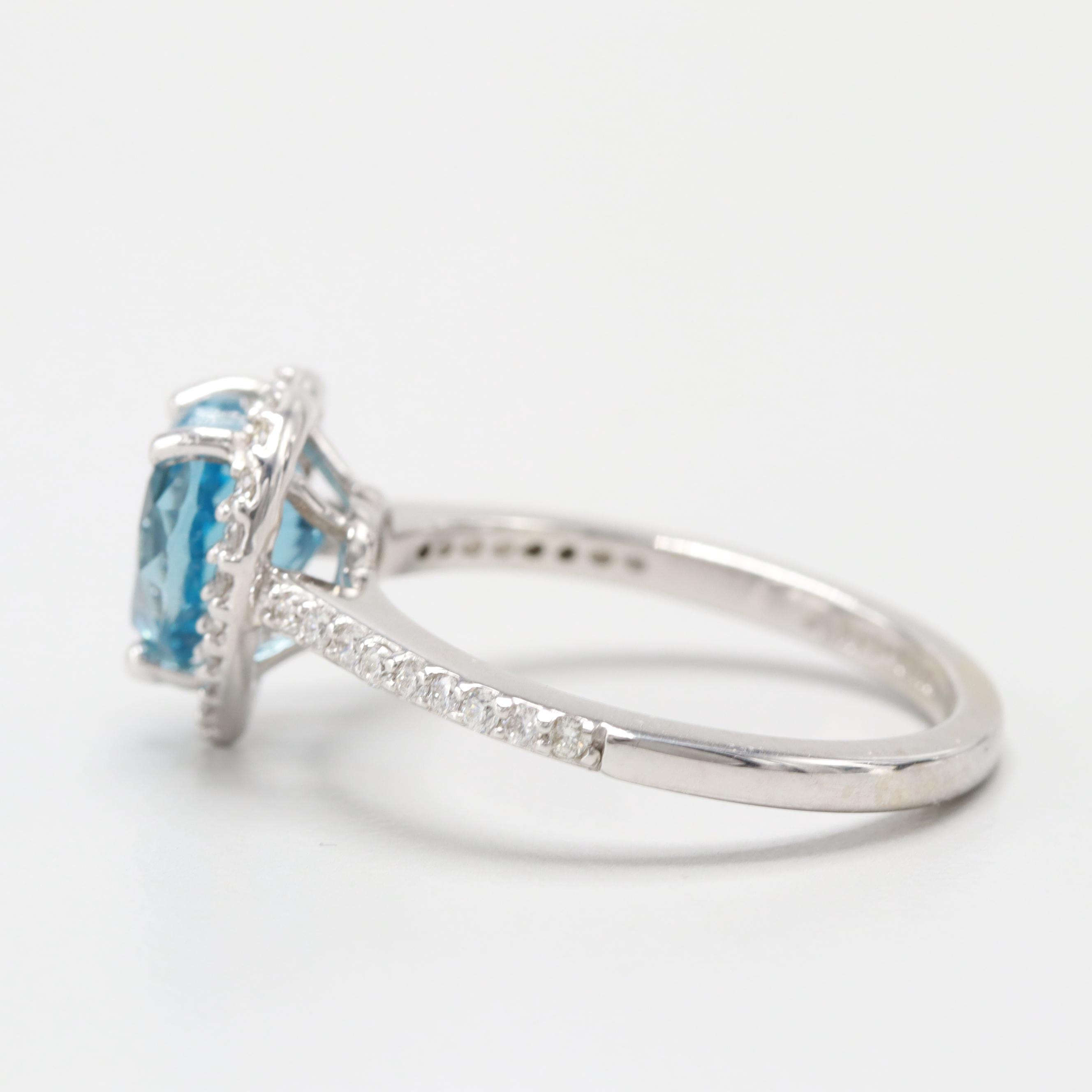 14K White Gold Blue Topaz and Diamond Ring