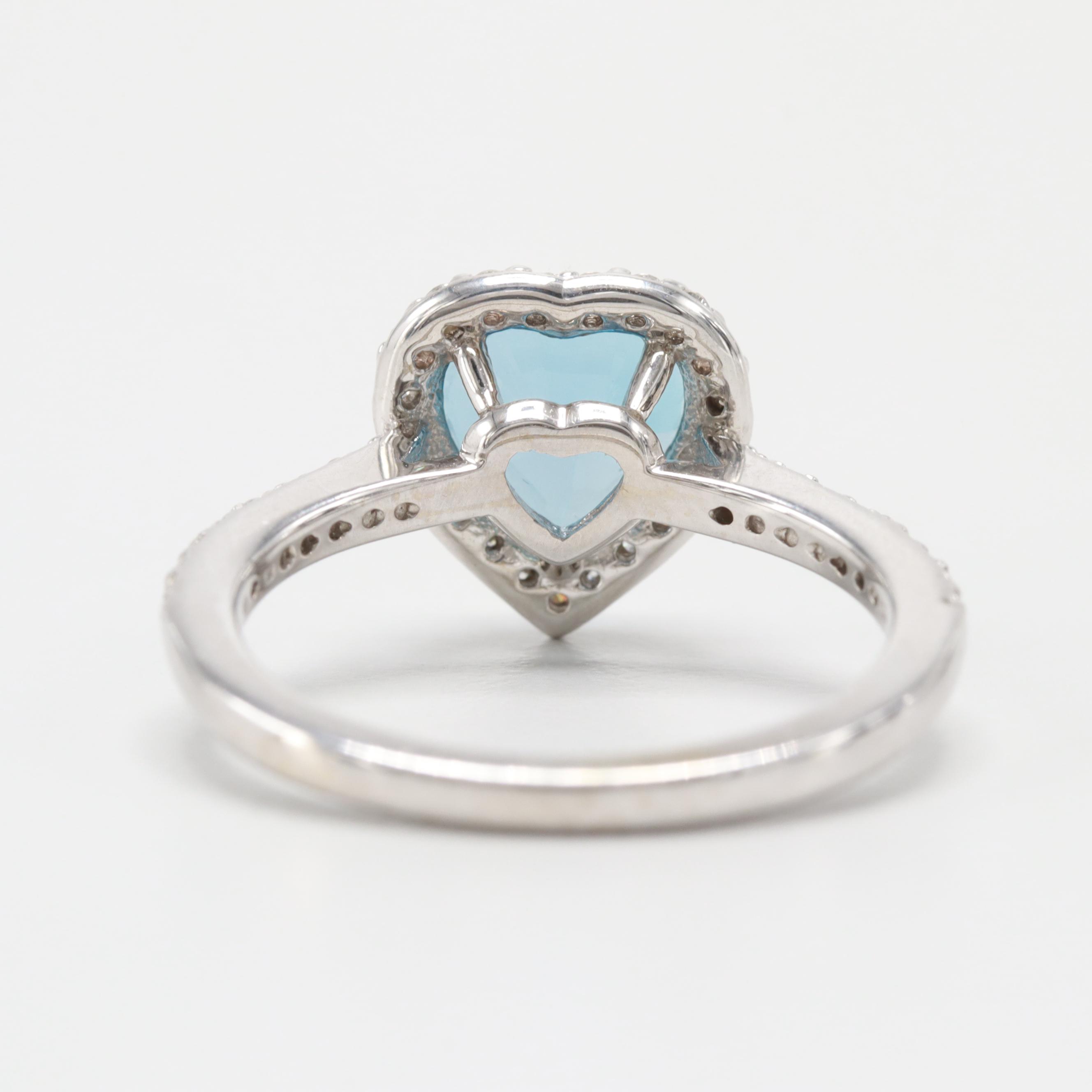14K White Gold Blue Topaz and Diamond Ring
