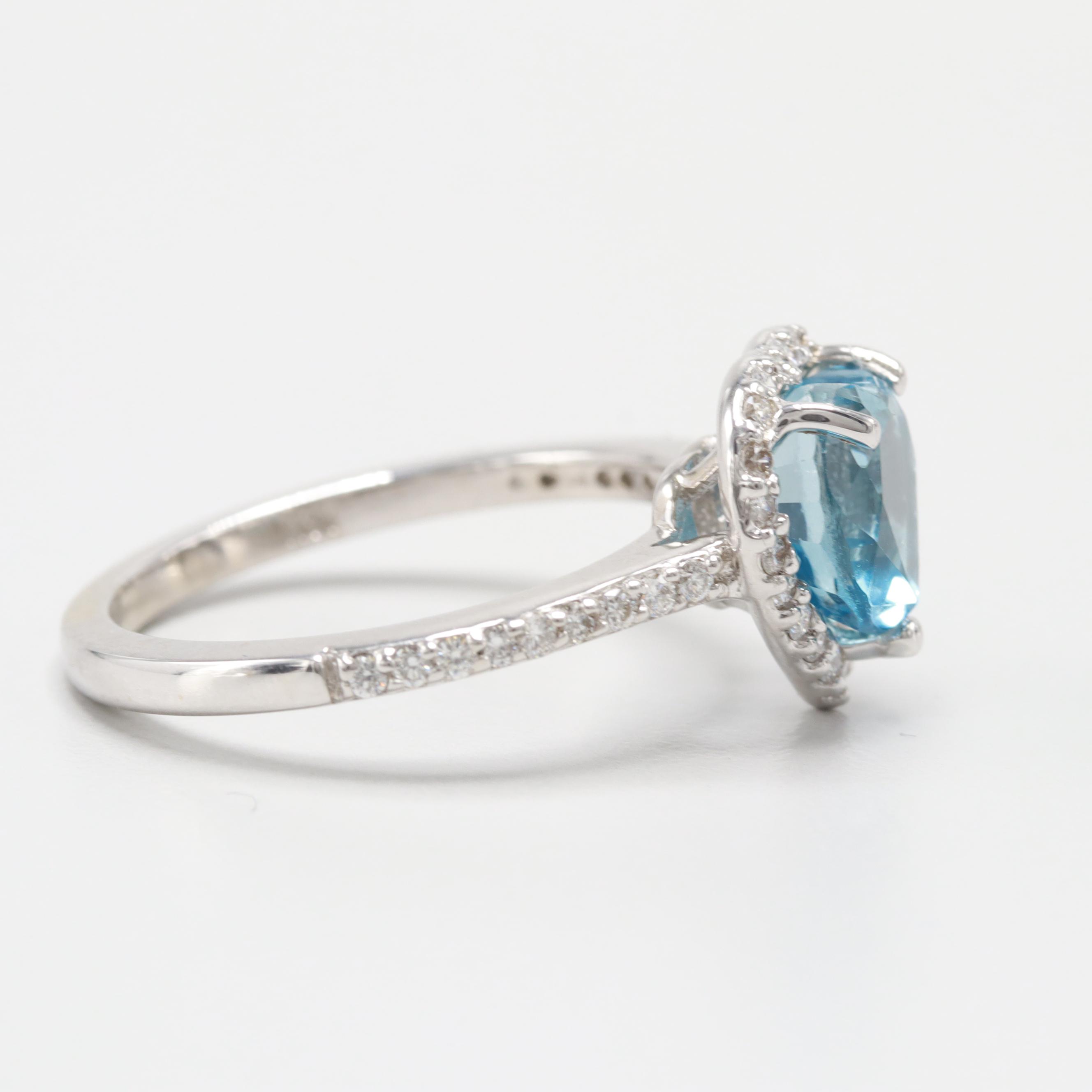 14K White Gold Blue Topaz and Diamond Ring