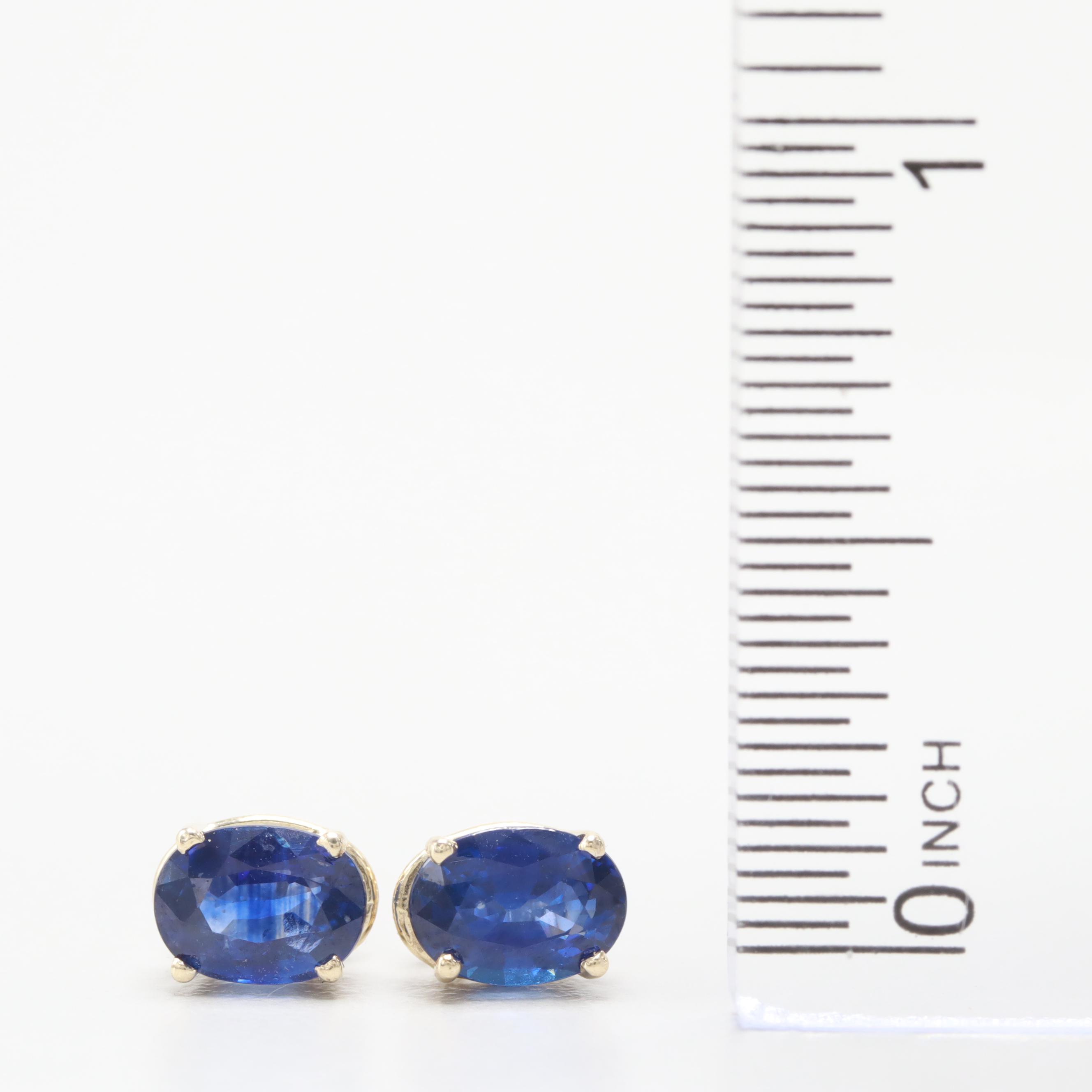 14K Yellow Gold Blue Sapphire Earrings