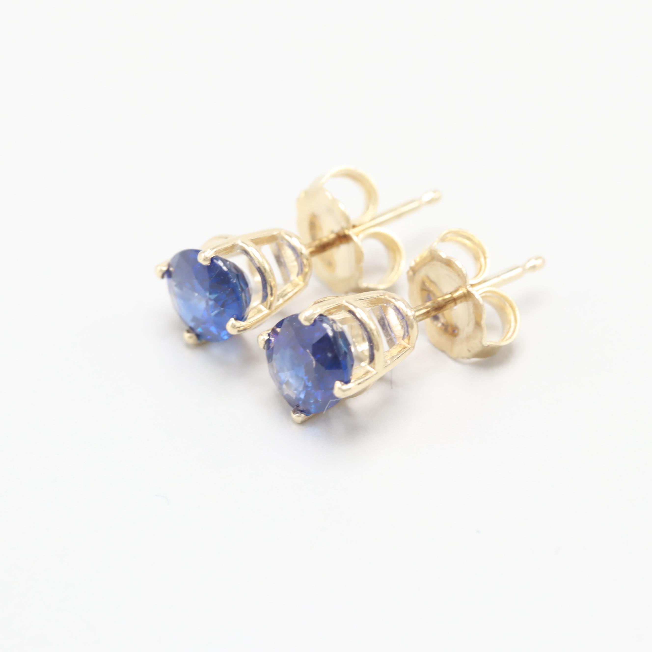 14K Yellow Gold Blue Sapphire Earrings