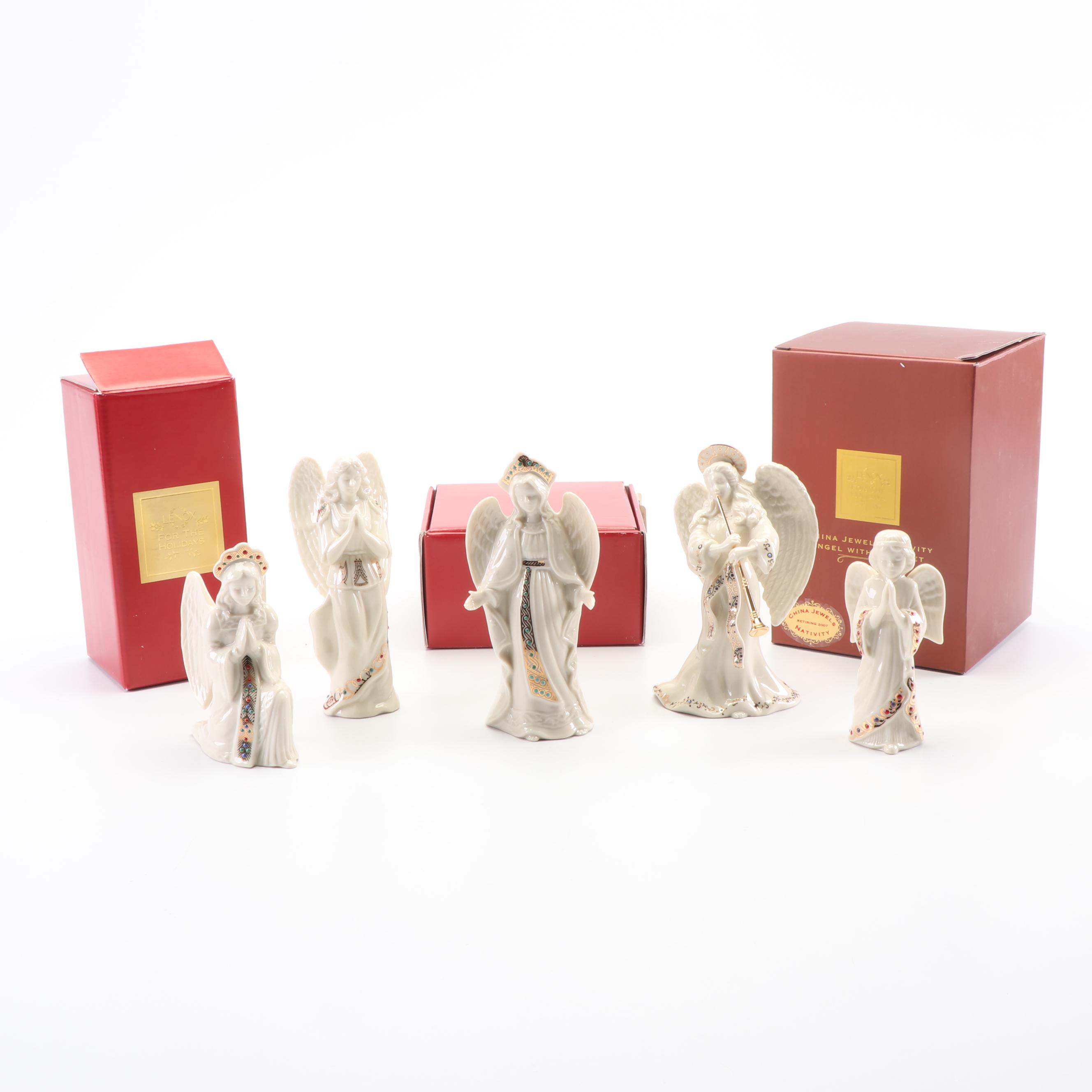 Lenox "China Jewels Collection" Bone China Nativity Scene Angel Figurines