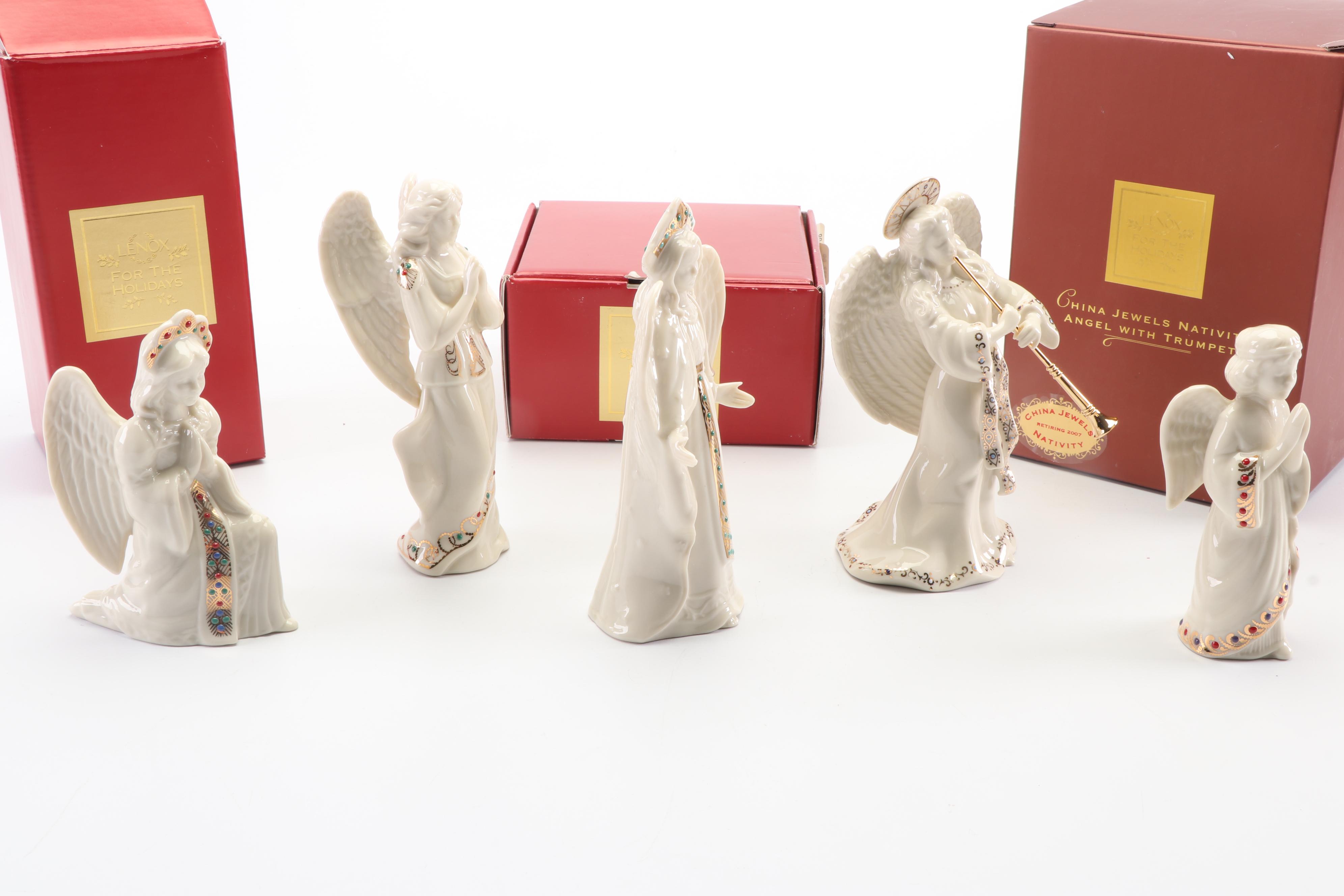 Lenox "China Jewels Collection" Bone China Nativity Scene Angel Figurines