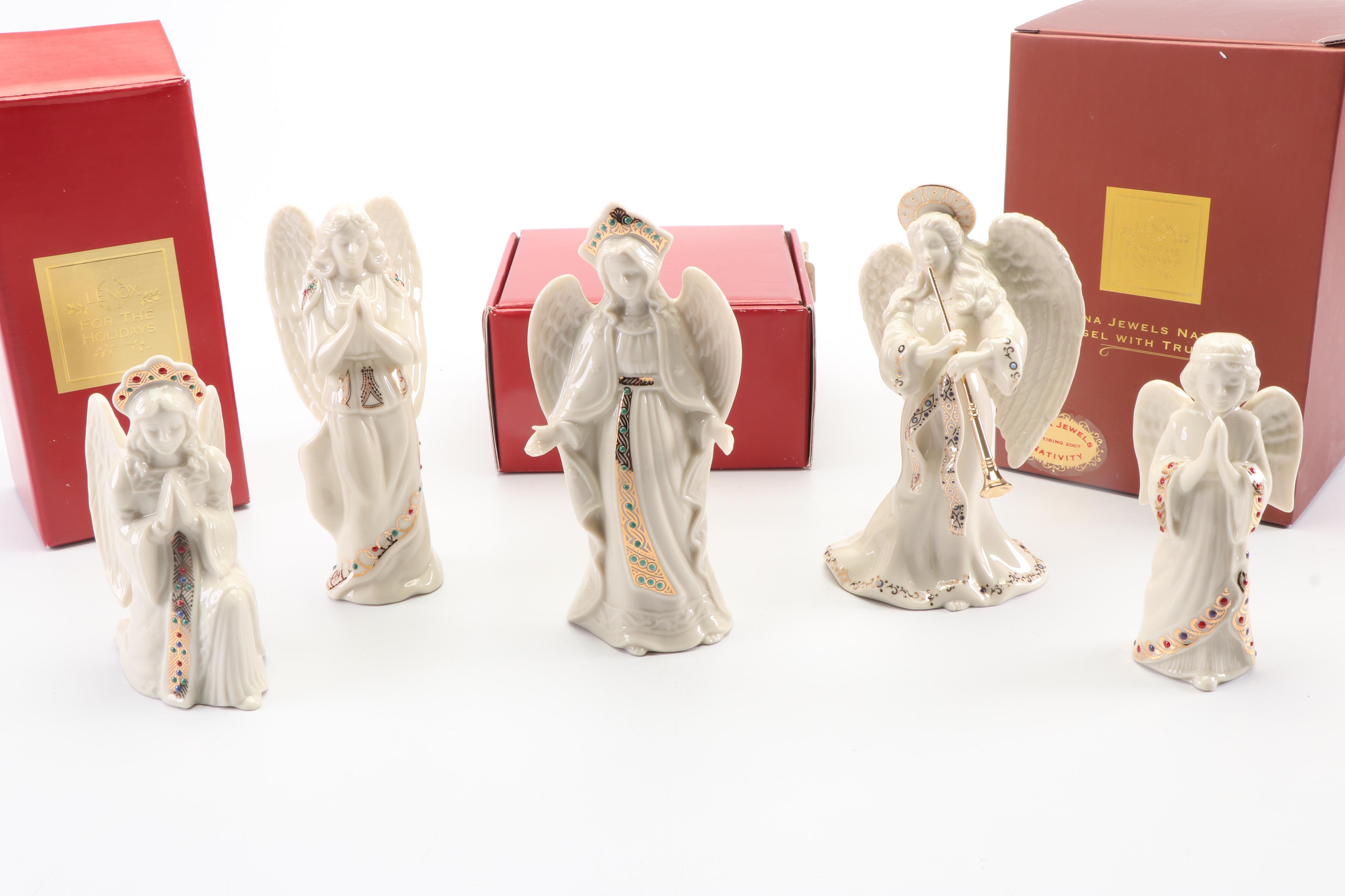 Lenox "China Jewels Collection" Bone China Nativity Scene Angel Figurines