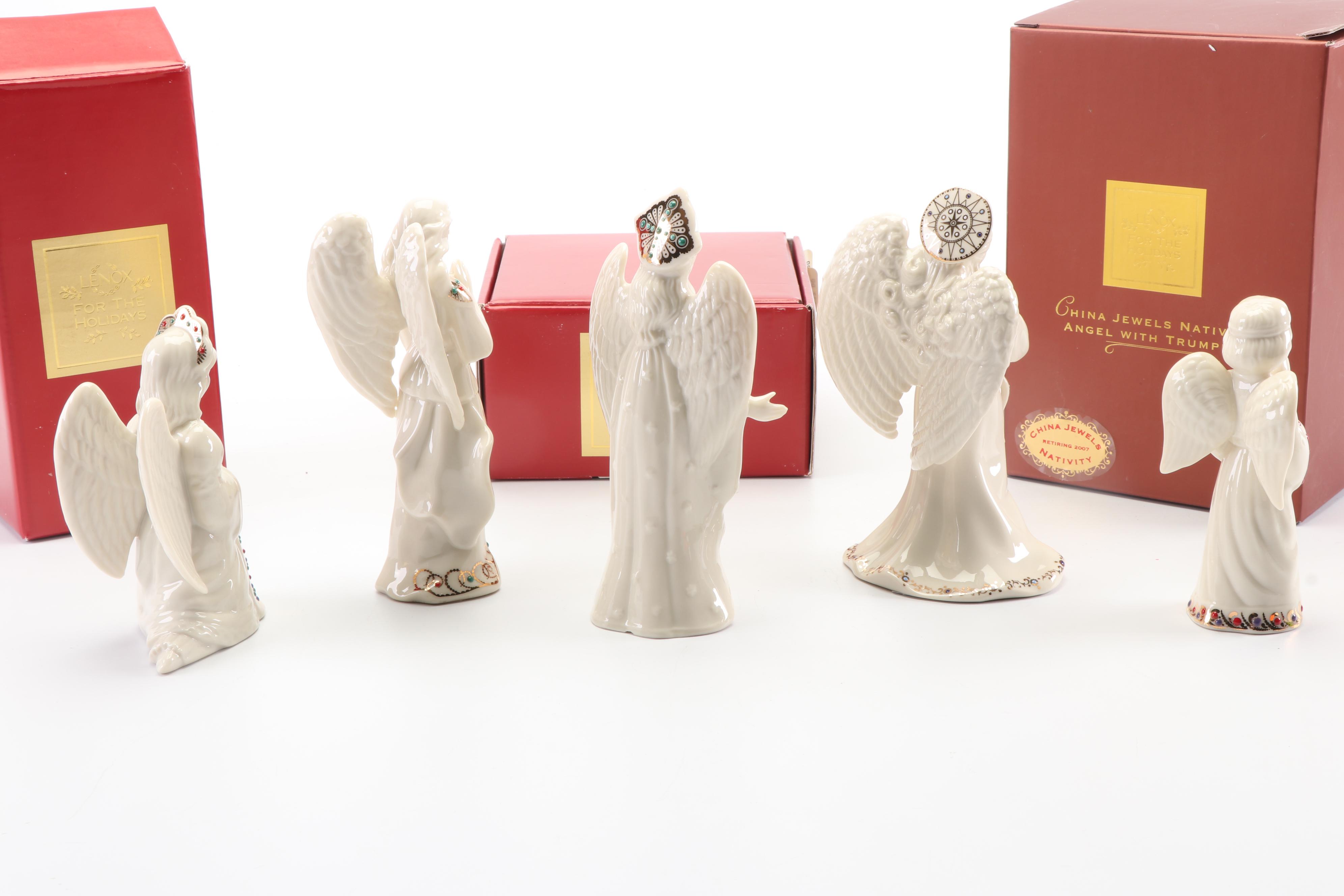 Lenox "China Jewels Collection" Bone China Nativity Scene Angel Figurines