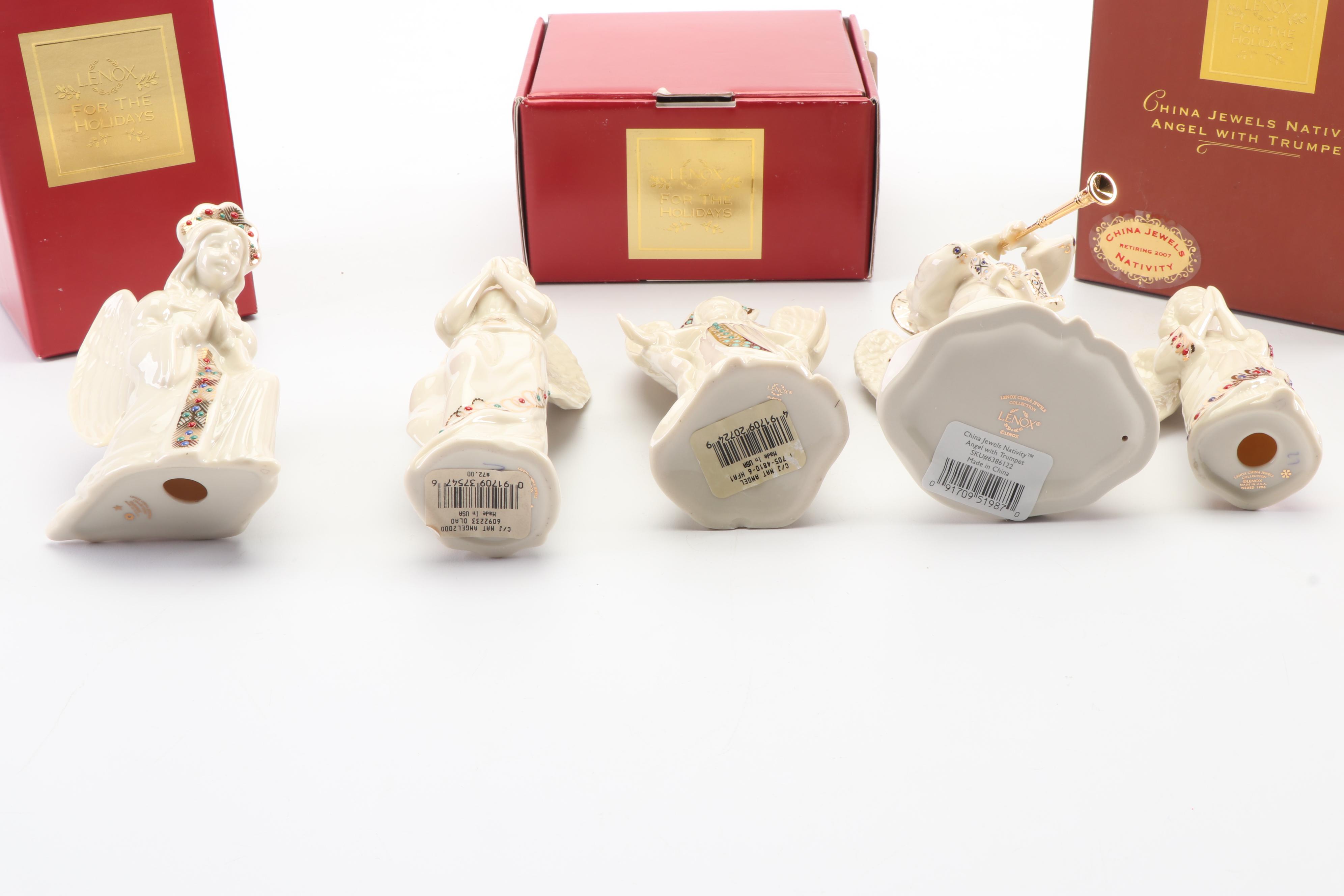 Lenox "China Jewels Collection" Bone China Nativity Scene Angel Figurines