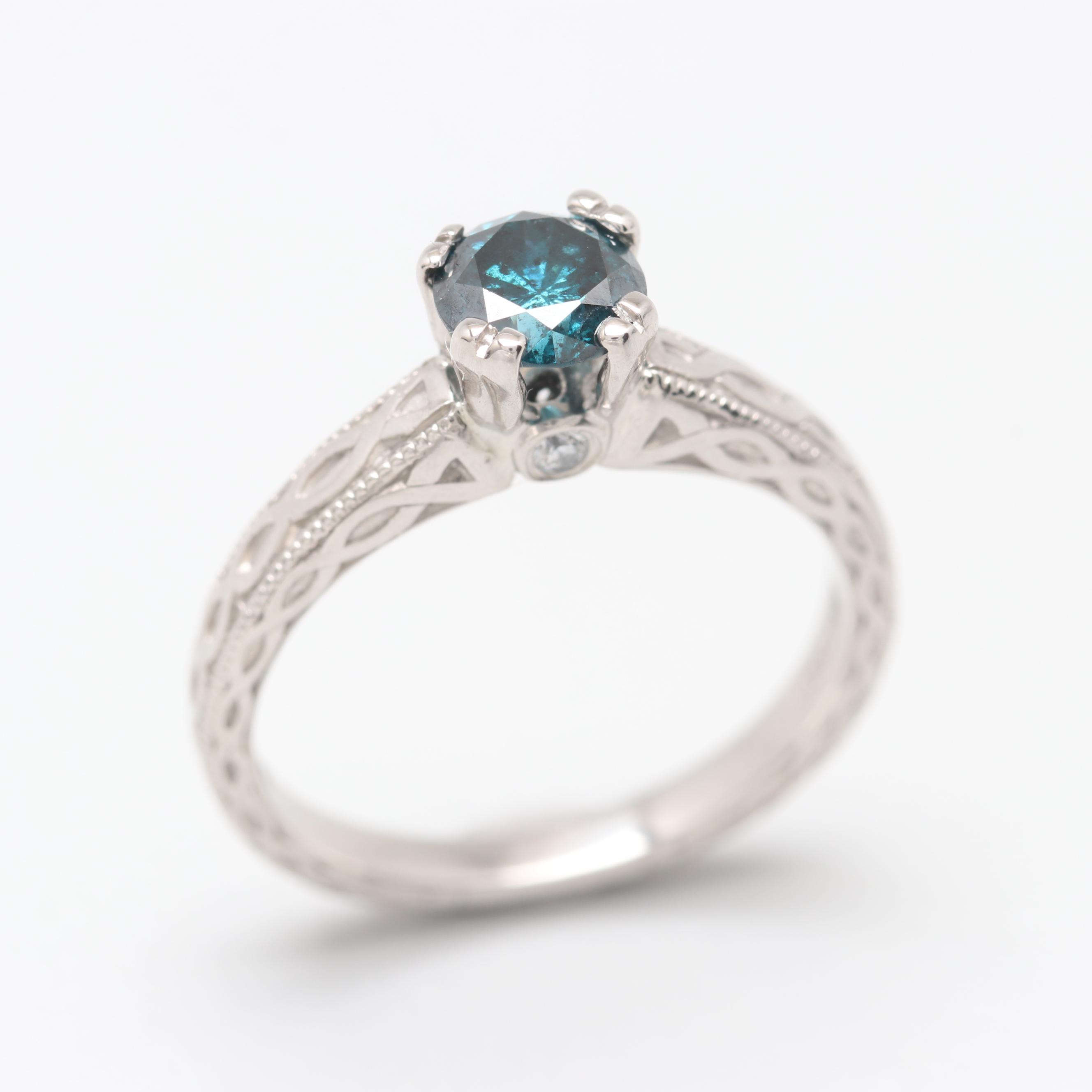 Scott Kay Palladium Diamond and Blue Diamond Ring