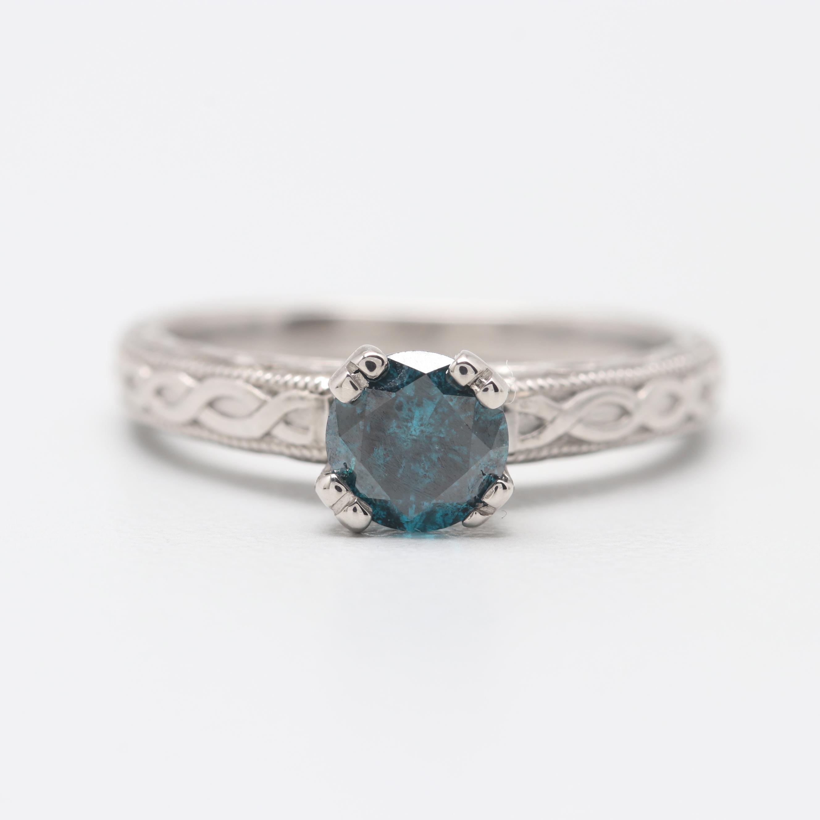 Scott Kay Palladium Diamond and Blue Diamond Ring