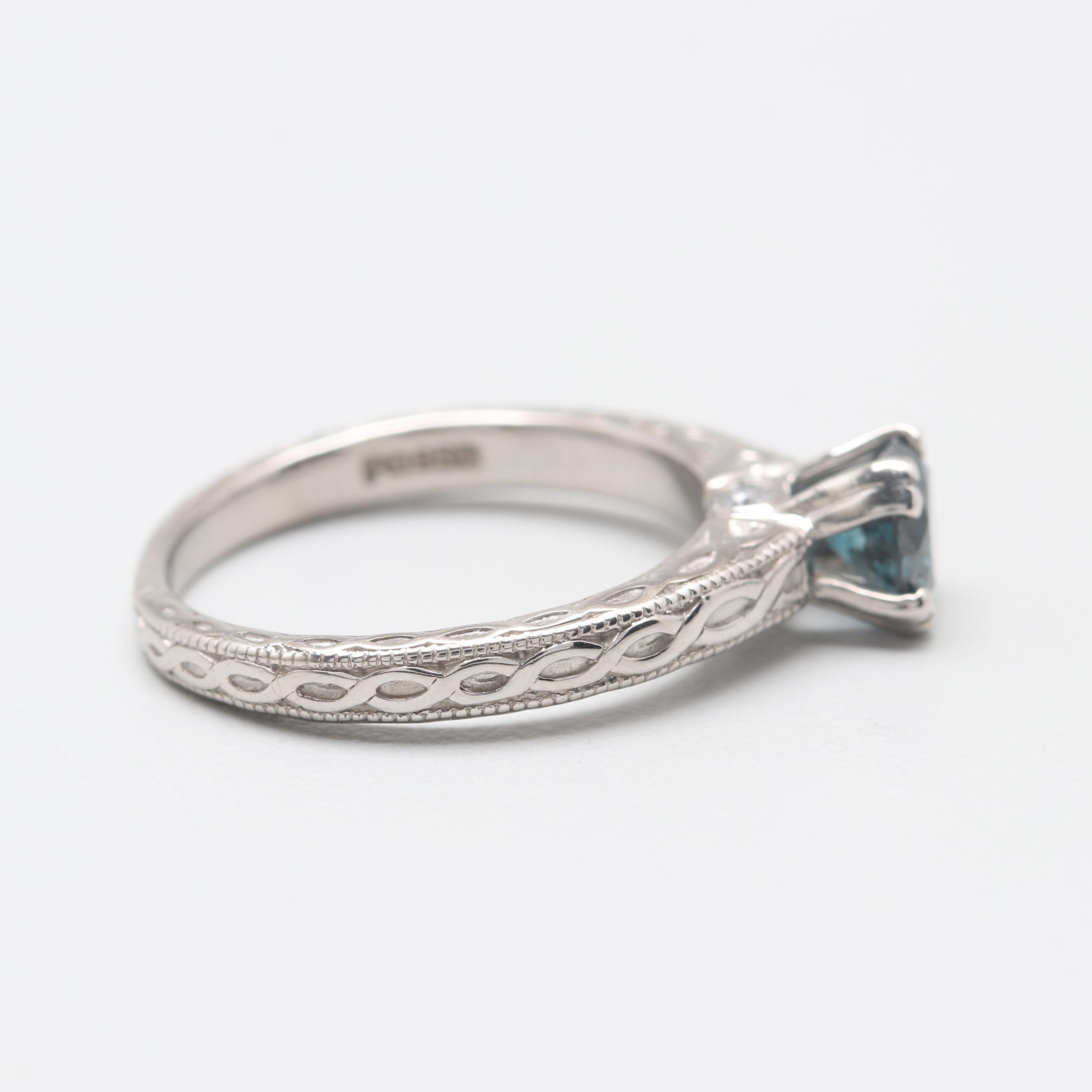 Scott Kay Palladium Diamond and Blue Diamond Ring