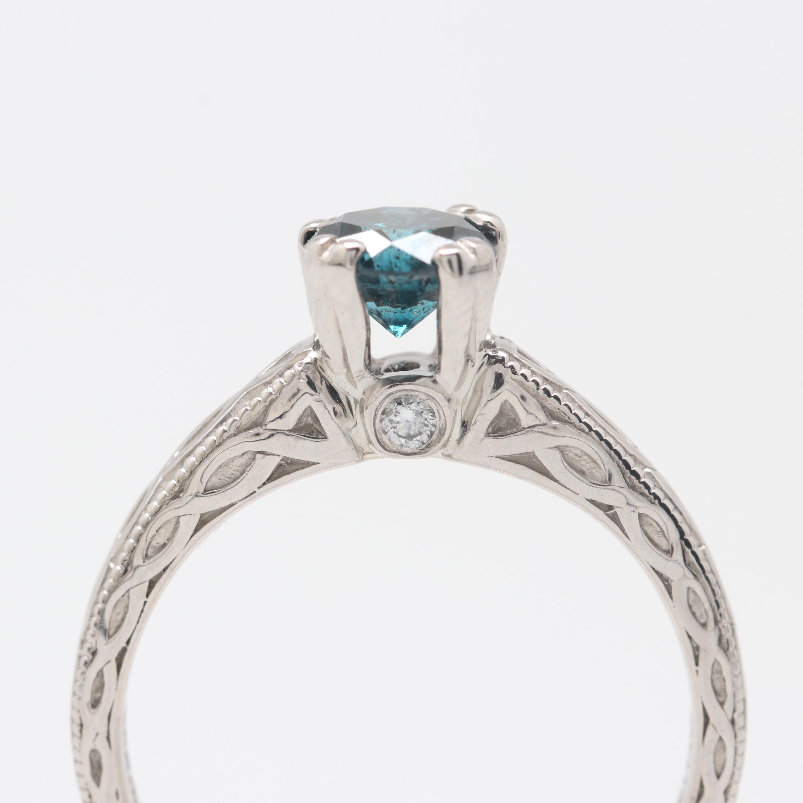 Scott Kay Palladium Diamond and Blue Diamond Ring