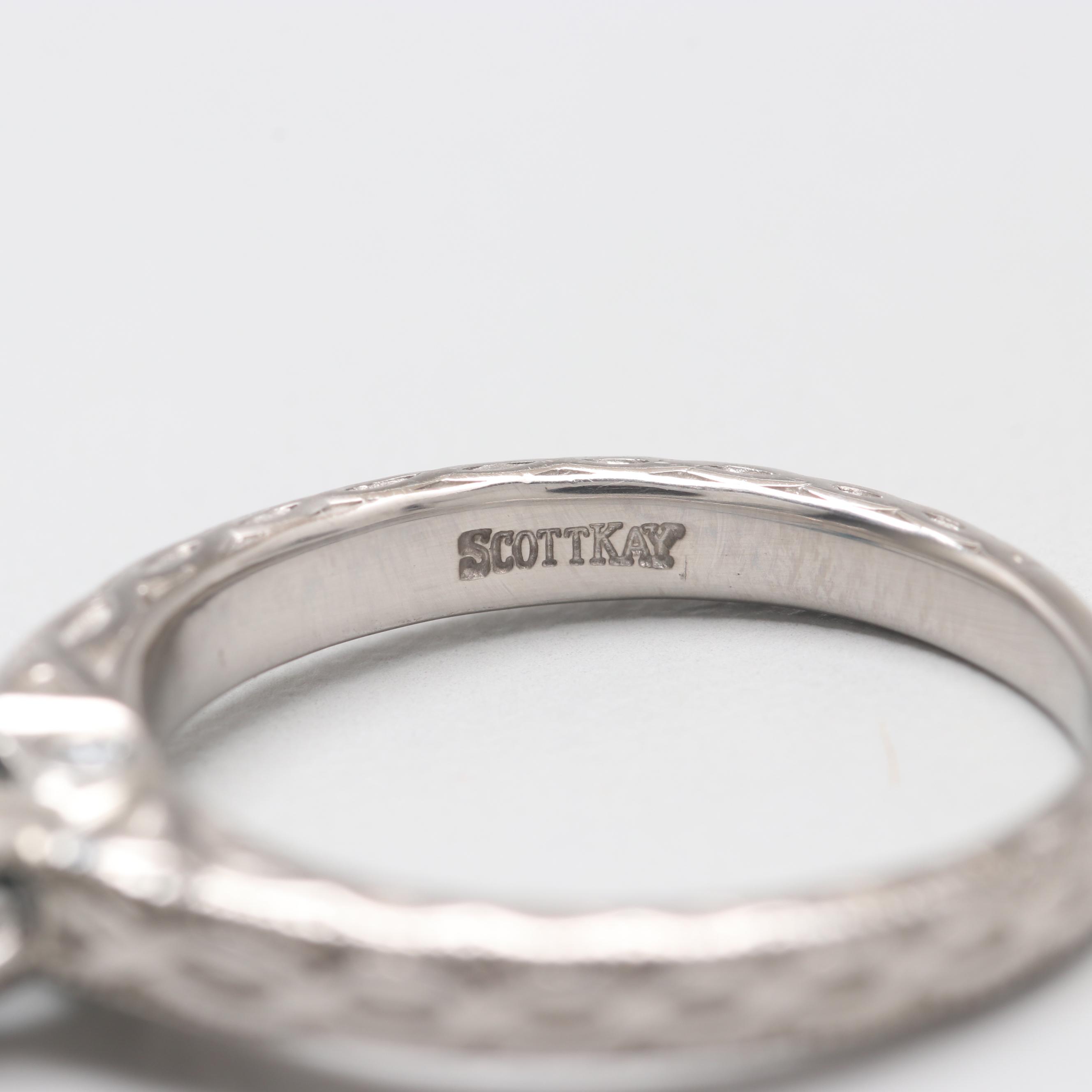 Scott Kay Palladium Diamond and Blue Diamond Ring